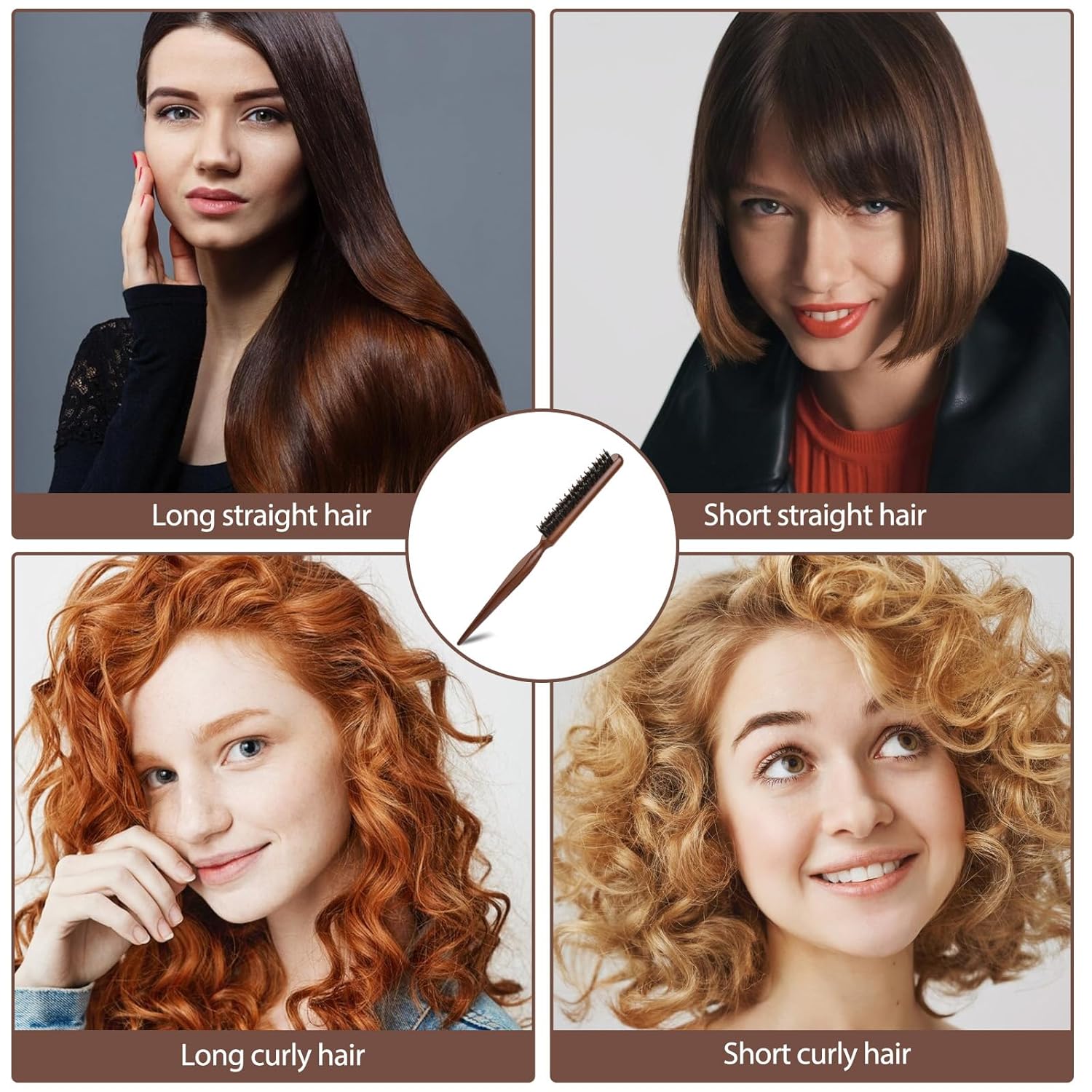 Teasing Brush, Hair Teasing Brush for Women Rat Tail Brushes for Fine Hair Boar Bristle Slick Back Comb for Thin Thick Curl Training to Create Volume and Smooth - Image 6