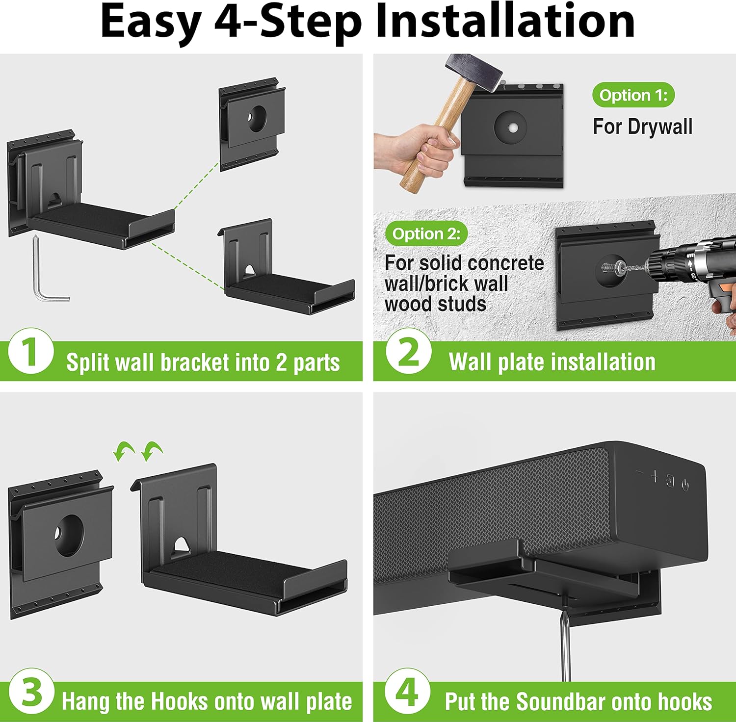USX MOUNT Studless Soundbar Wall Mount, Universal Drywall Sound Bar Wall Brackets, Works with Most Soundbars, Holds up to 22 Lbs, Depth Adjustable 4.13-6.3'', Removable and Lockable - Image 7