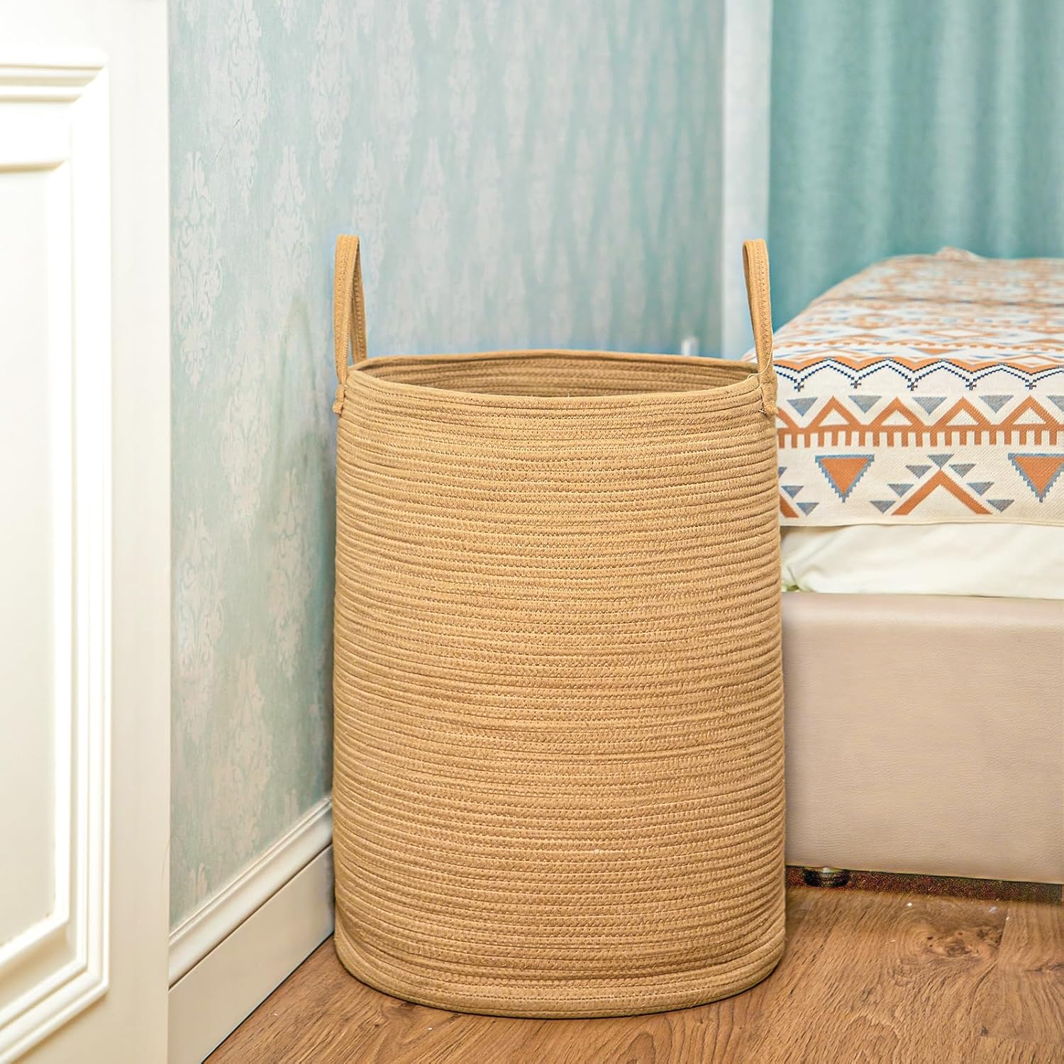 85L Oversize Woven Laundry Basket with Handles,Collapsible Cotton Rope Laundry Hamper,Wicker Clothes Hamper Laundry Bin Storage Basket for Blanket Brown - Image 7