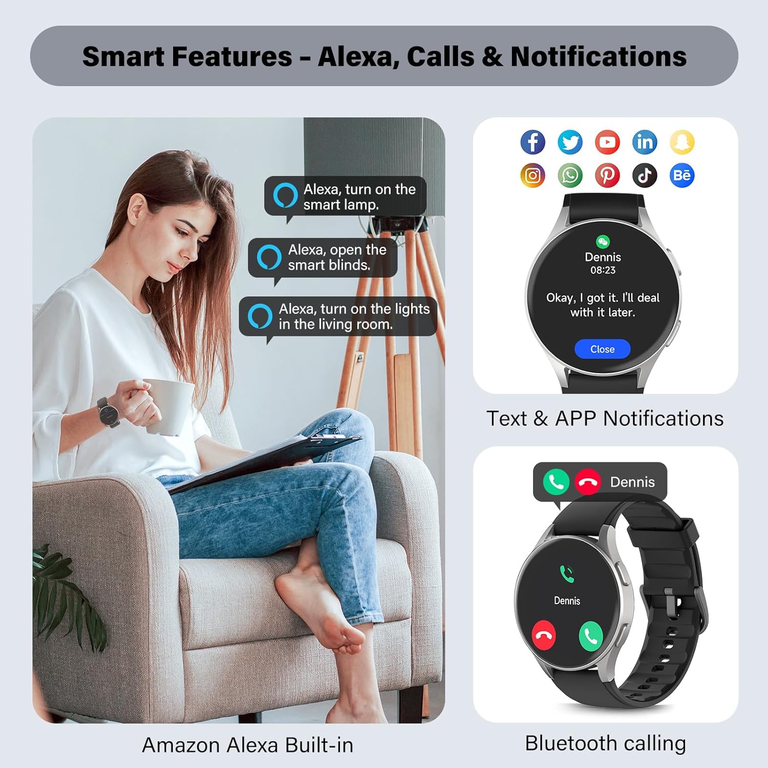 Smart Watch for Women Men, Built-in Alexa, GPS, HRV, VO2 Max, Blood Oxygen, Sleep & Stress Monitor, Compass, Altimeter, 1.32" AMOLED, Fitness & Women’s Health, iPhone Compatible - Image 7