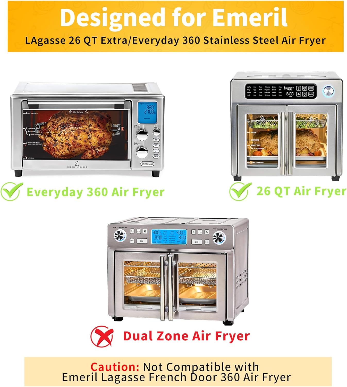 Accessories for Emeril Lagasse 26 Qt Extra Large/Everyday 360 Air Fryer, Air Fryer Basket with 100 Pcs Parchment Paper Sheets for Emeril Lagasse 26 Qt Toster Oven - Image 3