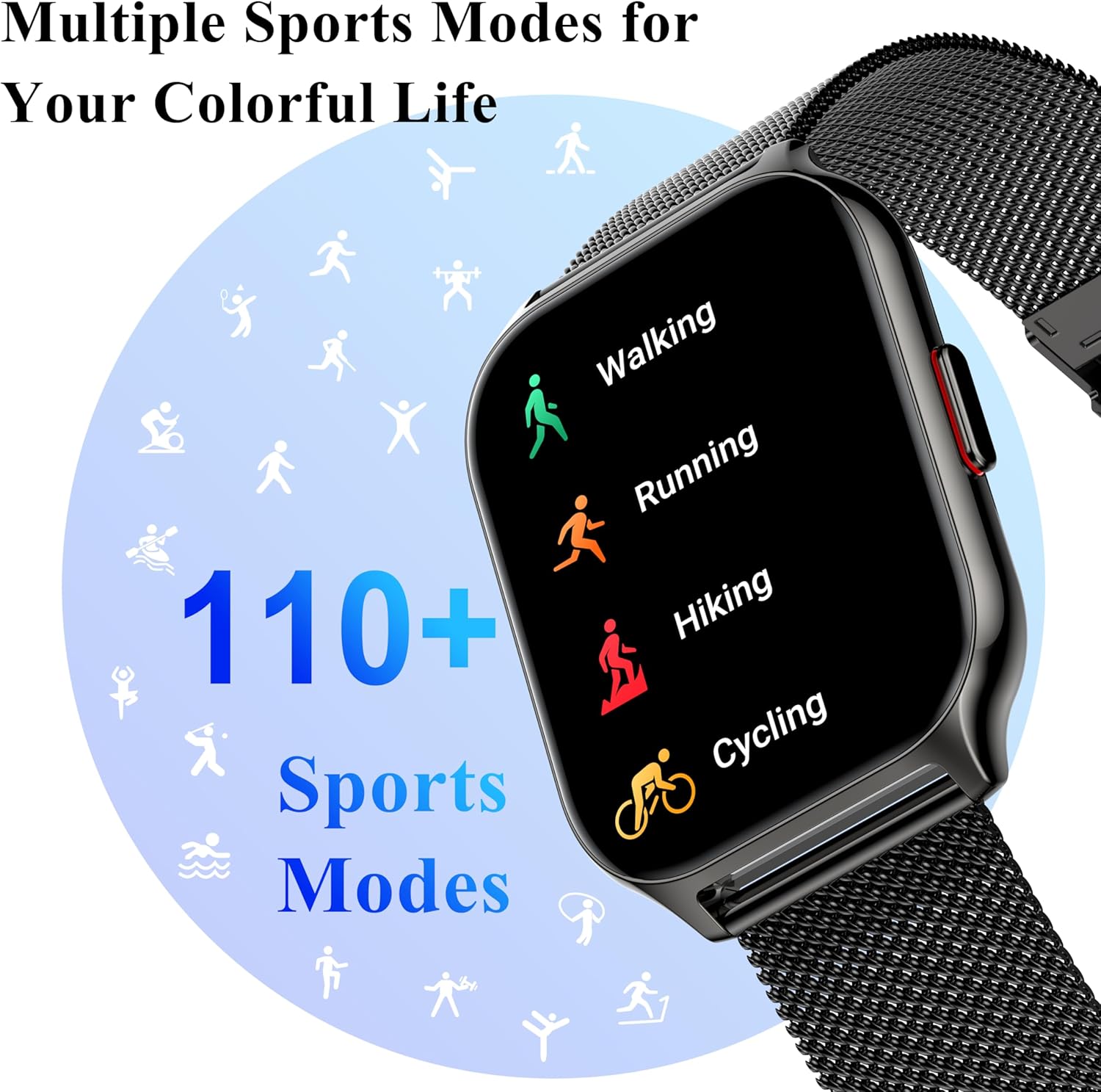 Popglory Smart Watch Answer/Make Calls, 2.01'' Smartwatch with AI Voice Control, Blood Pressure/SpO2/Heart Rate Monitor, Fitness Tracker Watch 2 Straps for Men Women for iOS Android Phones - Image 6