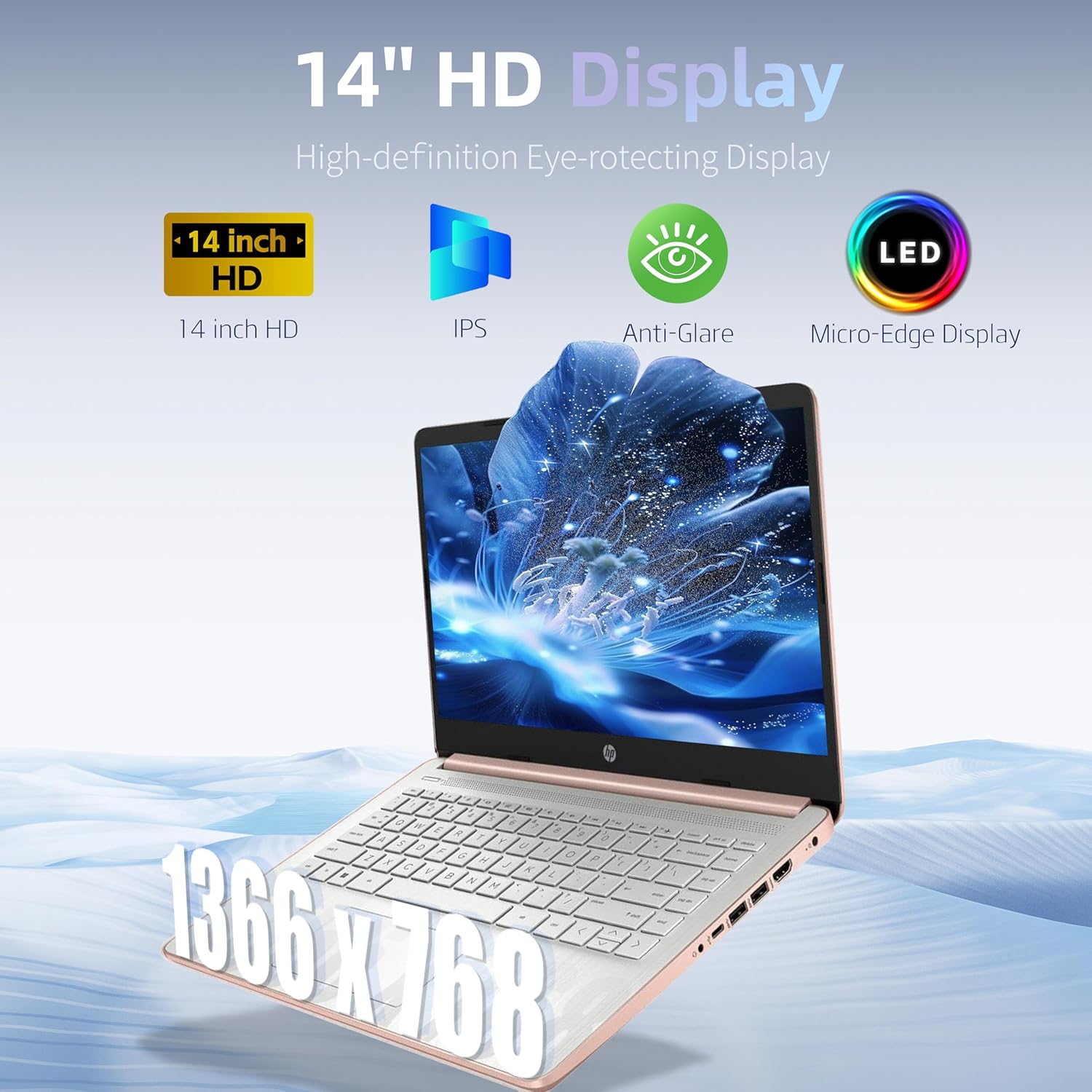HP 14 Laptop, Intel Quad Core N150, 16GB RAM, 192GB Storage(128GB UFS+64GB SD Card), Thin and Portable Laptop Computer, 14 inch HD Anti-glare Display, Windows 11 Home, Alpacatec Accessories, Rose Gold - Image 4