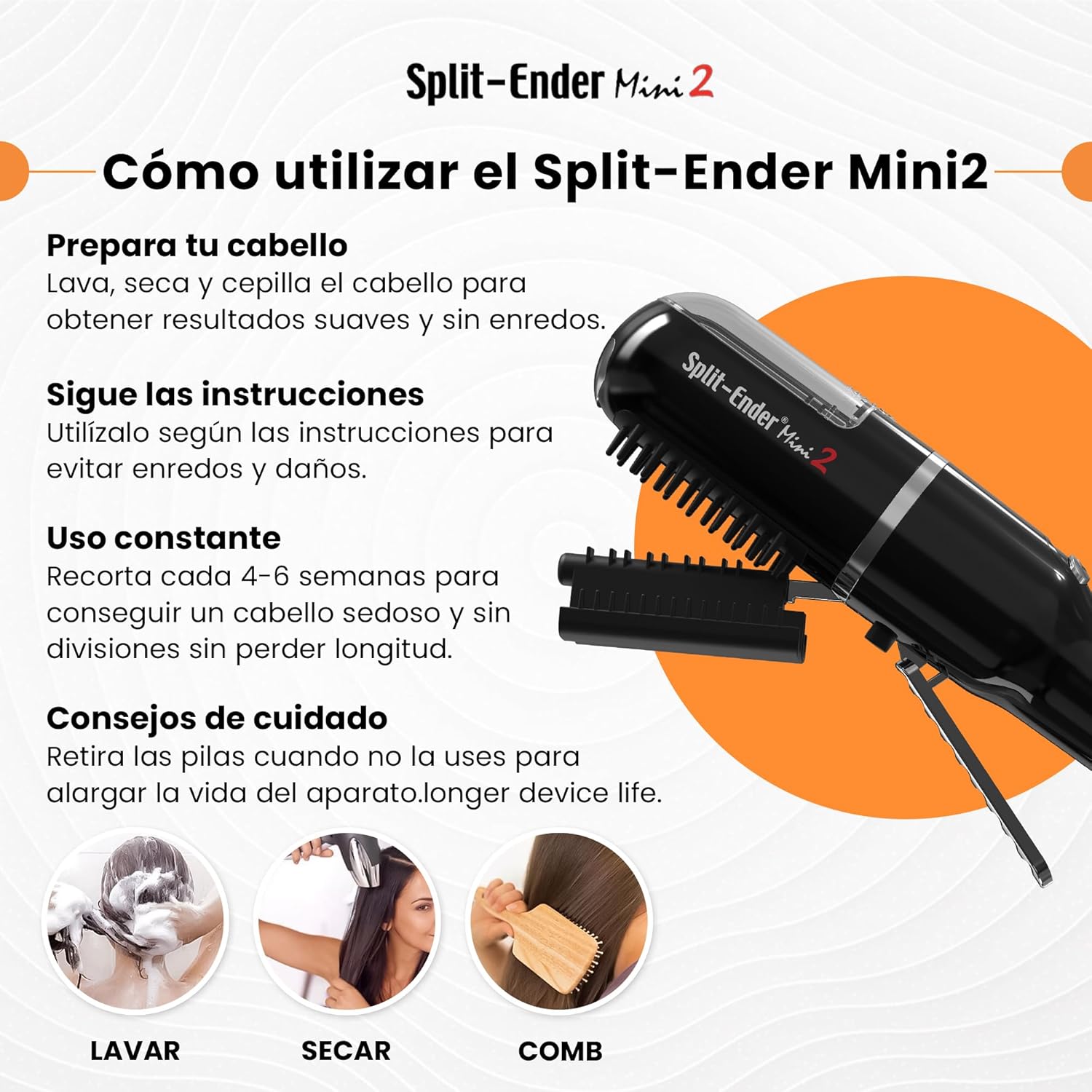 Split Ender Mini 2 - Cordless Split End Hair Trimmer, Solution for Dry and Damaged Hair, Rechargeable Trimmer for Broken and Brittle Split Ends, Hair Styling Tool- Black - Image 8