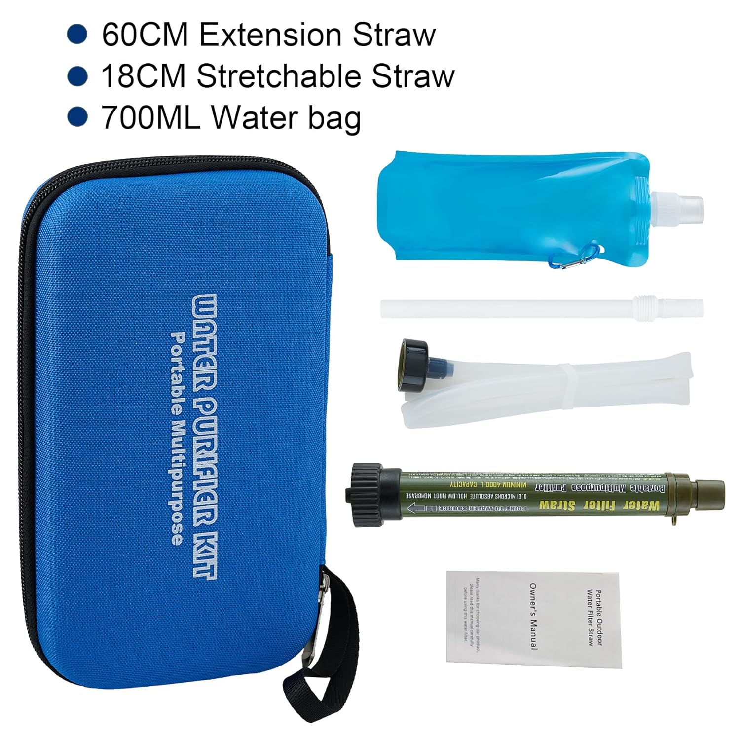Water Filter Straw Kit Outdoor Portable Personal Water Filter Straw Water Purifier Survival Gear and Equipment for Hiking Camping Travel Army Green - Image 4