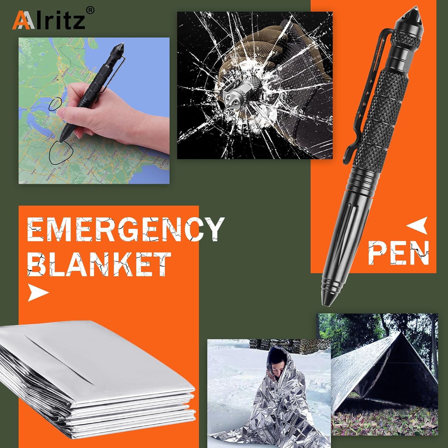 Alritz Emergency Survival Kit, for Men 12 in-1 Outdoor Survival Gear Lifesaving Tools Contains Compass, Fire Starter,for Camping Hiking Wilderness Adventures Disaster Preparedness - Image 7