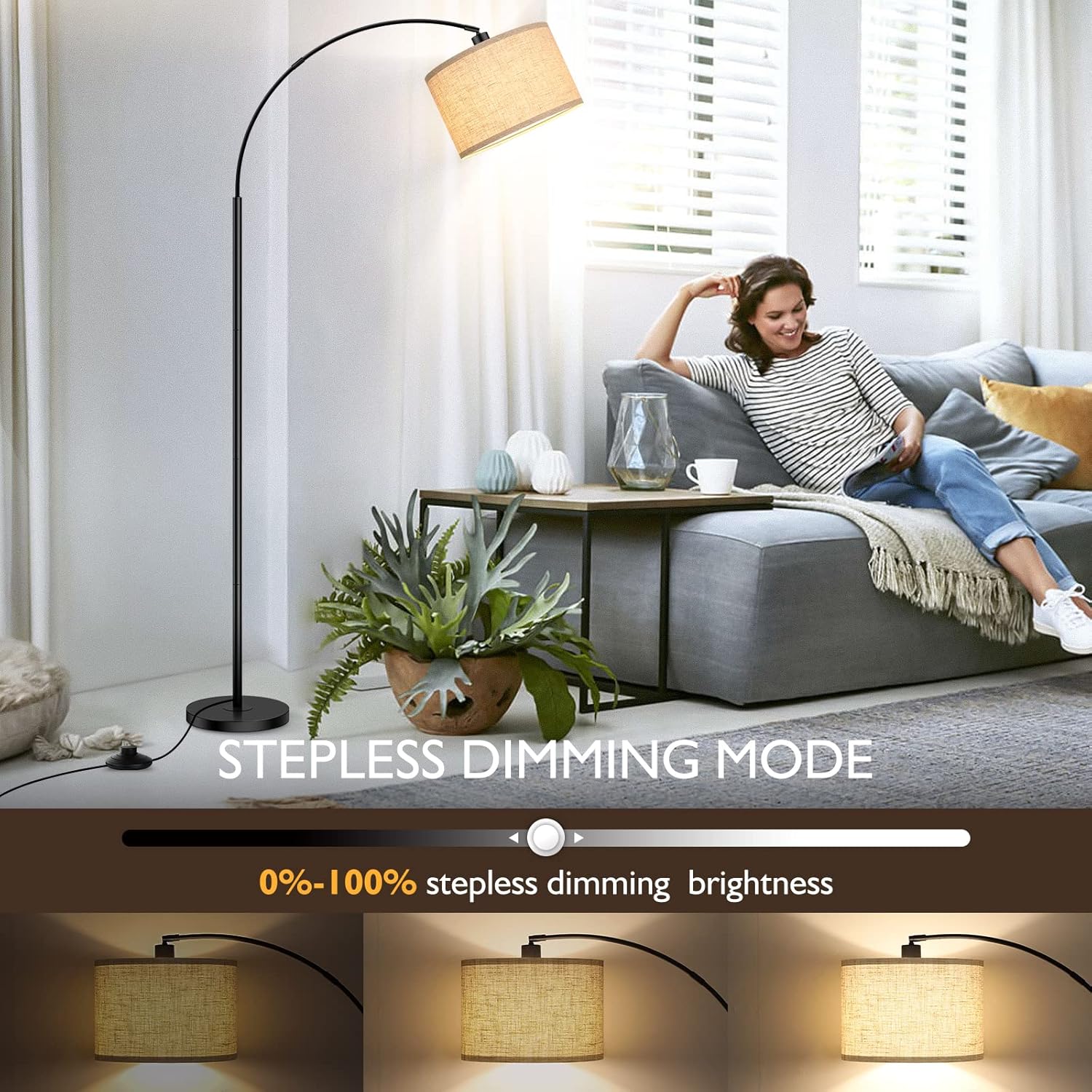 Arc Floor Lamps for Living Room, Modern Remote Control Standing Lamp with Stepless Dimmable, Black Tall Floor Lamp,Over Couch Arched Reading Light for Bedroom, Office(Bulb Included) - Image 3
