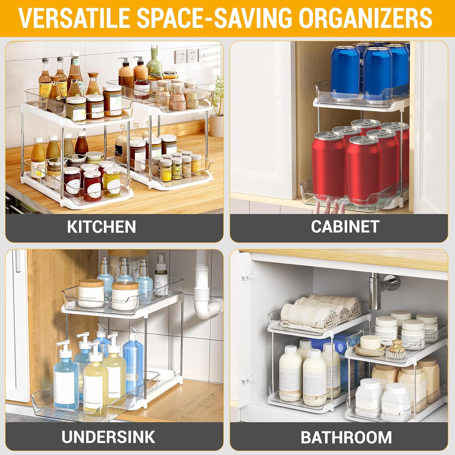 Under Sink Organizer – With Multipurpose Holder, 2 Sets of 2 Tiers Multi Purpose Under Sink Organizers And Storage With Dividers Stackable For Kitchen And Bathroom - Image 9