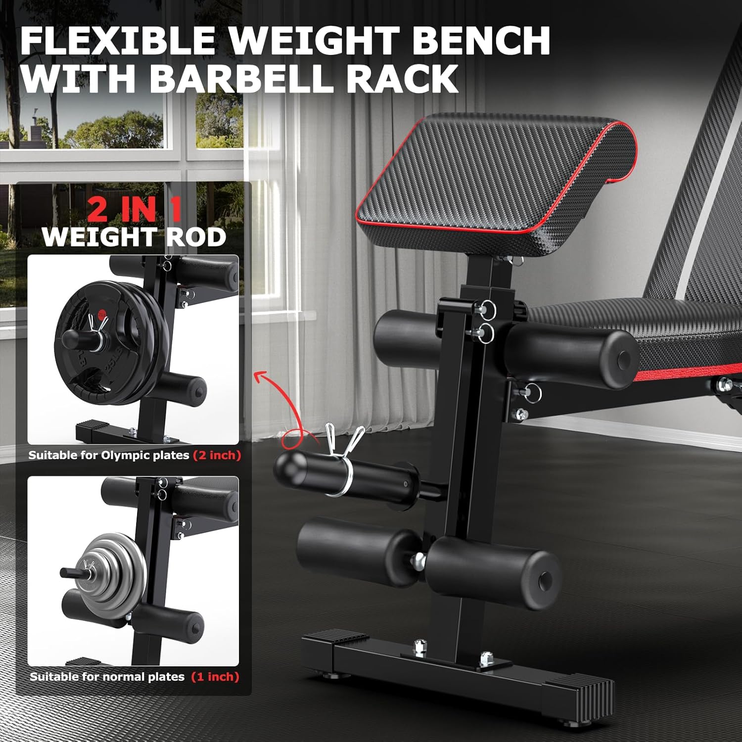 Foldable Workout Bench, Adjustable Weight Bench for Home Gym with Leg Extension, Preacher Pad, Extended Headrest, Collapsible Bench Press Full Body Workout Strength Training Banco de Pesas - Image 4