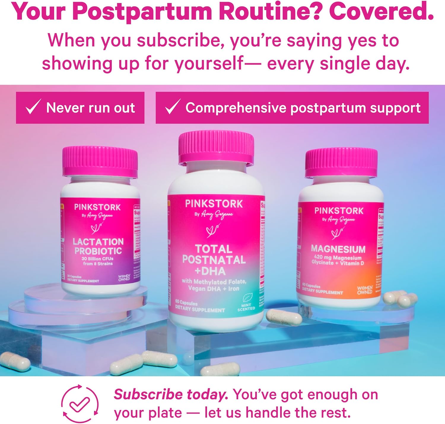 Pink Stork Total Postnatal Vitamins for Women - Mint Essenced Capsules with Vegan DHA, Iron, Folate, and Vitamin B12, Postpartum Recovery Essentials - 1 Month Supply - Image 4