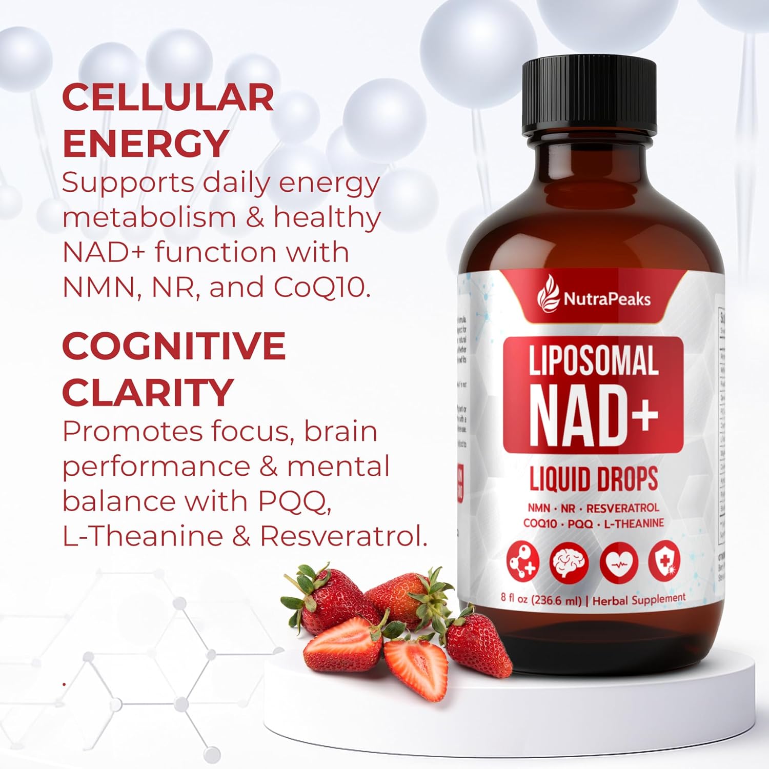 NAD+ Supplement Liquid - NAD+ Supplement 1000mg, NAD+ Nicotinamide Riboside Resveratrol Supplements with PQQ, NAD+ Berry Flavor Sticks for Anti-Aging, Energy, Focus - Image 3