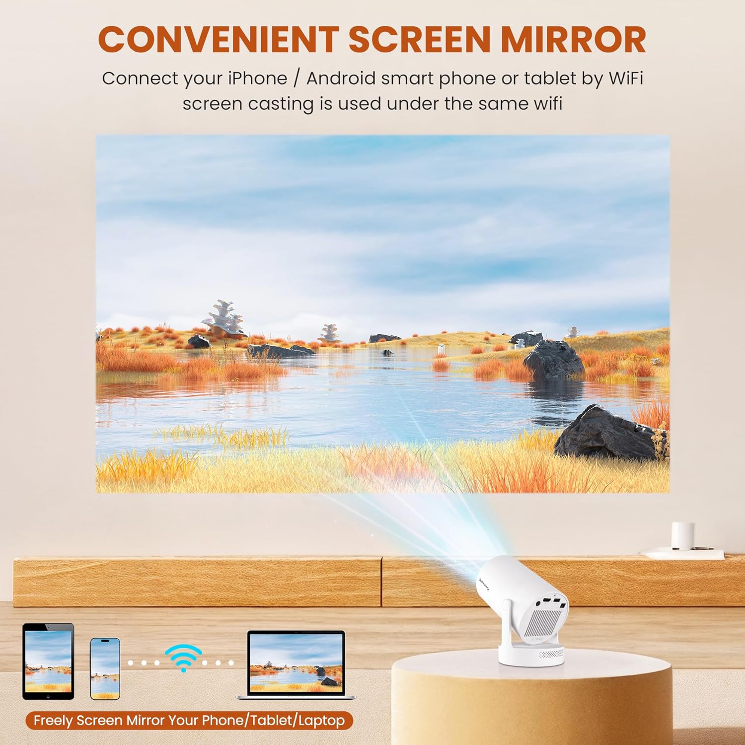 Mini Projector 4K with WiFi Bluetooth 5.4 - Smart Portable Projector for Bedroom & Home Cinema, Netflix Certified, Auto Keystone, Android 11, Voice Control, Air Mouse Remote (HY300Plus) - Image 6