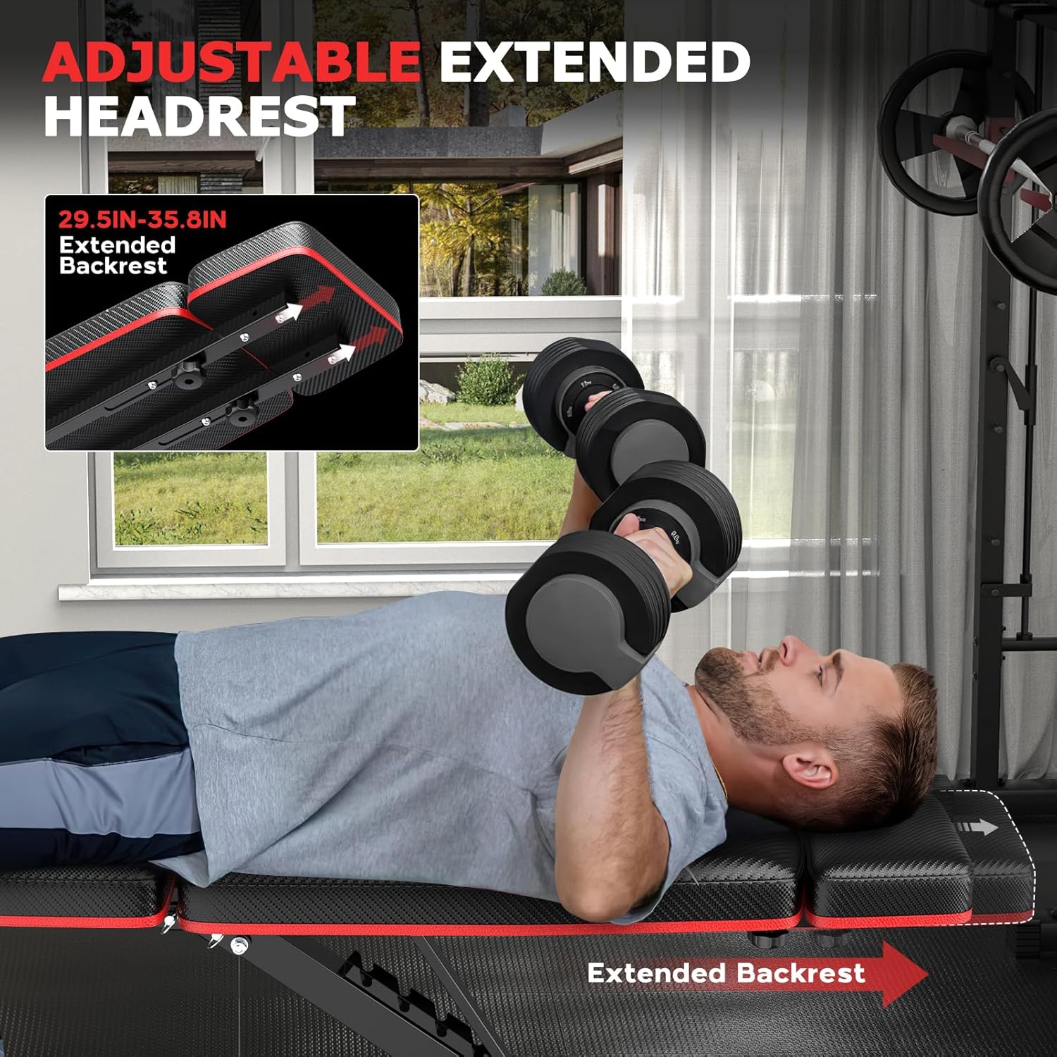 Foldable Workout Bench, Adjustable Weight Bench for Home Gym with Leg Extension, Preacher Pad, Extended Headrest, Collapsible Bench Press Full Body Workout Strength Training Banco de Pesas - Image 5