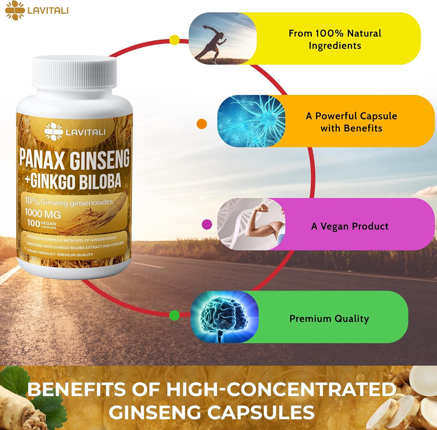Ginseng & Ginkgo Biloba 100 Veggie Capsules, Energy Ginseng Root Extract Powder, with Ginkgo Biloba Extract, 100% Natural & Non-GMO, Vegan, Gluten Free, Dairy Free - Image 5