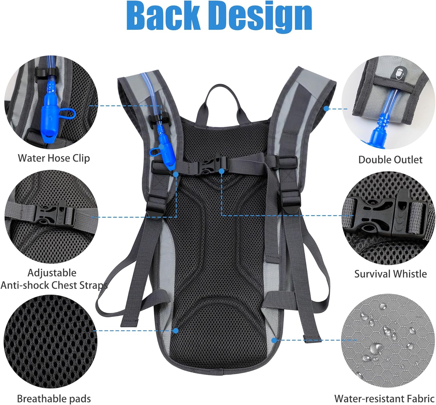 Zavothy Hydration Backpack with 2L Hydration Bladder Water Backpack for Hiking Hydration Pack for Running Cycling Hiking - Image 4
