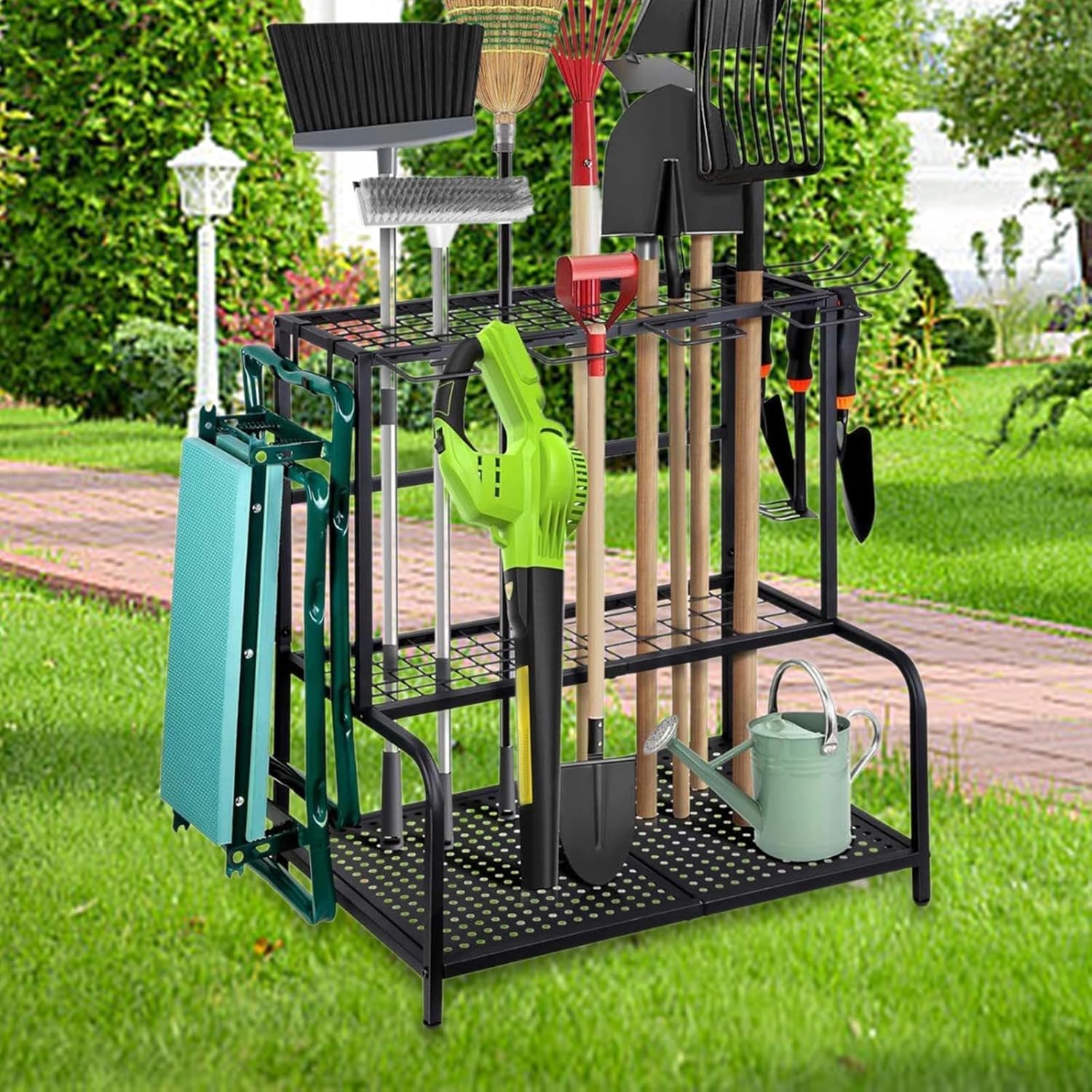 Garden Tool Organizer with Wheels Rack Space Saving Yard Tools Storage Stand for Garage for Shed Backyard Patio Yard Cleaning - Image 5
