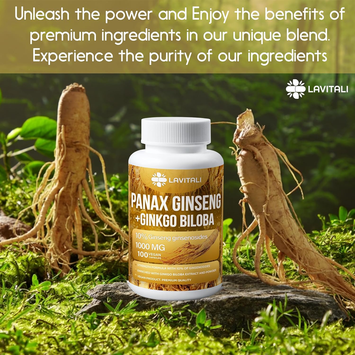 Ginseng & Ginkgo Biloba 100 Veggie Capsules, Energy Ginseng Root Extract Powder, with Ginkgo Biloba Extract, 100% Natural & Non-GMO, Vegan, Gluten Free, Dairy Free - Image 3