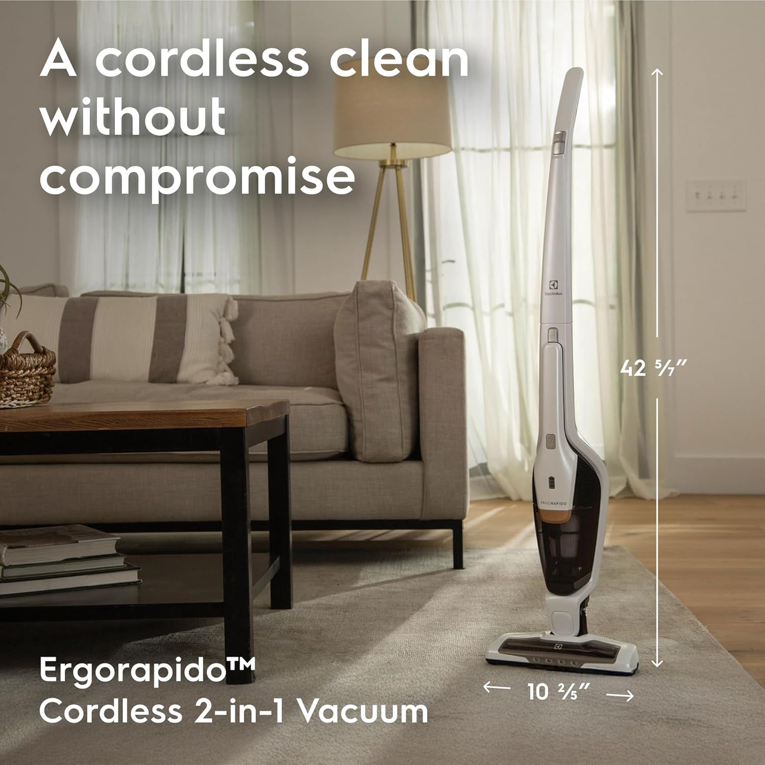 Electrolux Ergorapido Cordless 2-in-1 Vacuum Cleaner with High Suction Power and 180-Degree EasySteer Mobility, 48-Minute Run Time, 2 Power Modes, Satin White - Image 4