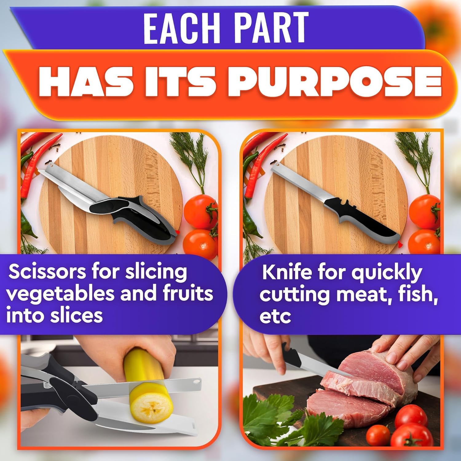 Kitchen Scissors for Food – 2-in-1 Cutting Board Scissors & Tomato Knife with Locking Mechanism & Stainless Steel Blades – Multifunctional Kitchen Shears for Effortless Chopping - Image 7