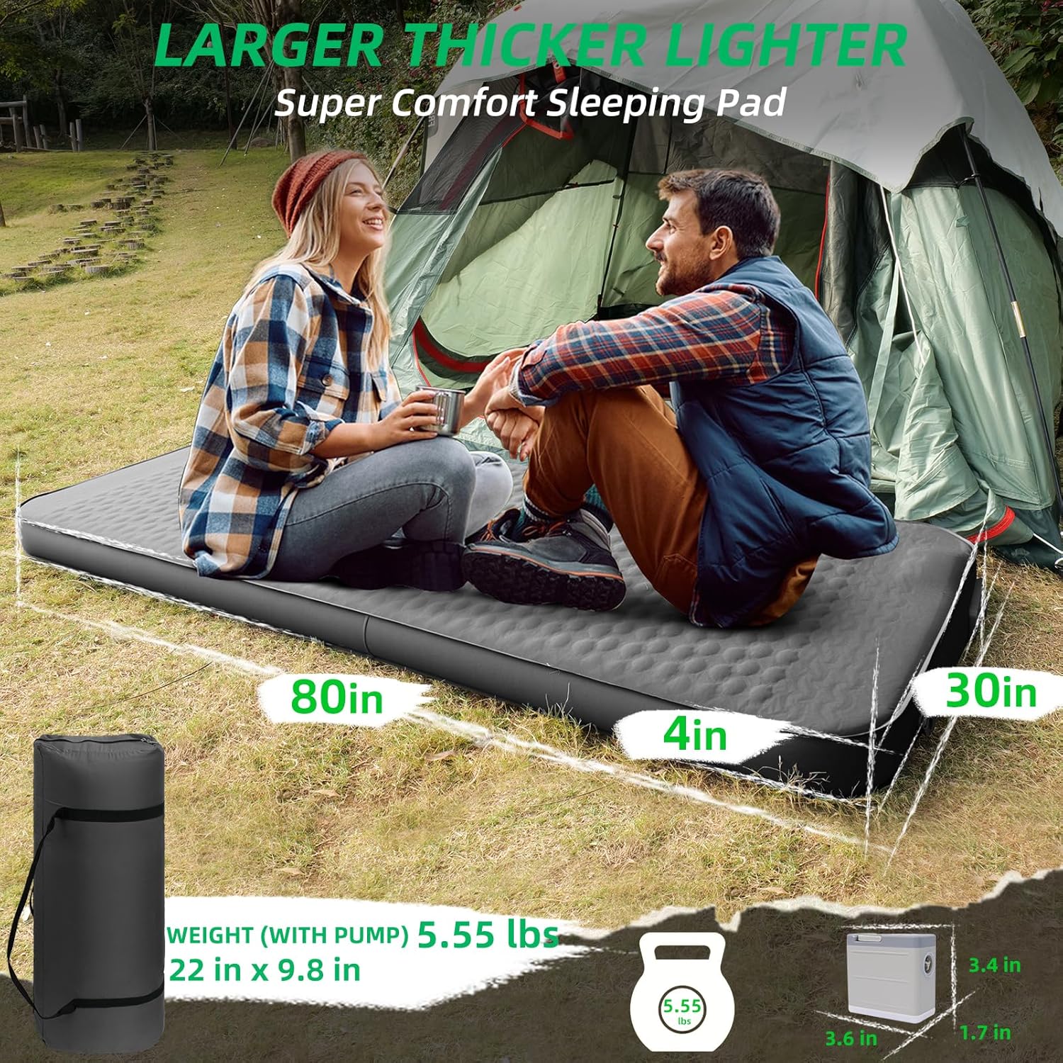 Self Inflating Sleeping Pad with Electric Pump, 4”Ultra-Thick Memory Foam Camping Mattress Pad, Ultralight Camping Sleeping Pad, 9.5 R-Value Insulated Sleeping Mat for Car Travel - Image 7