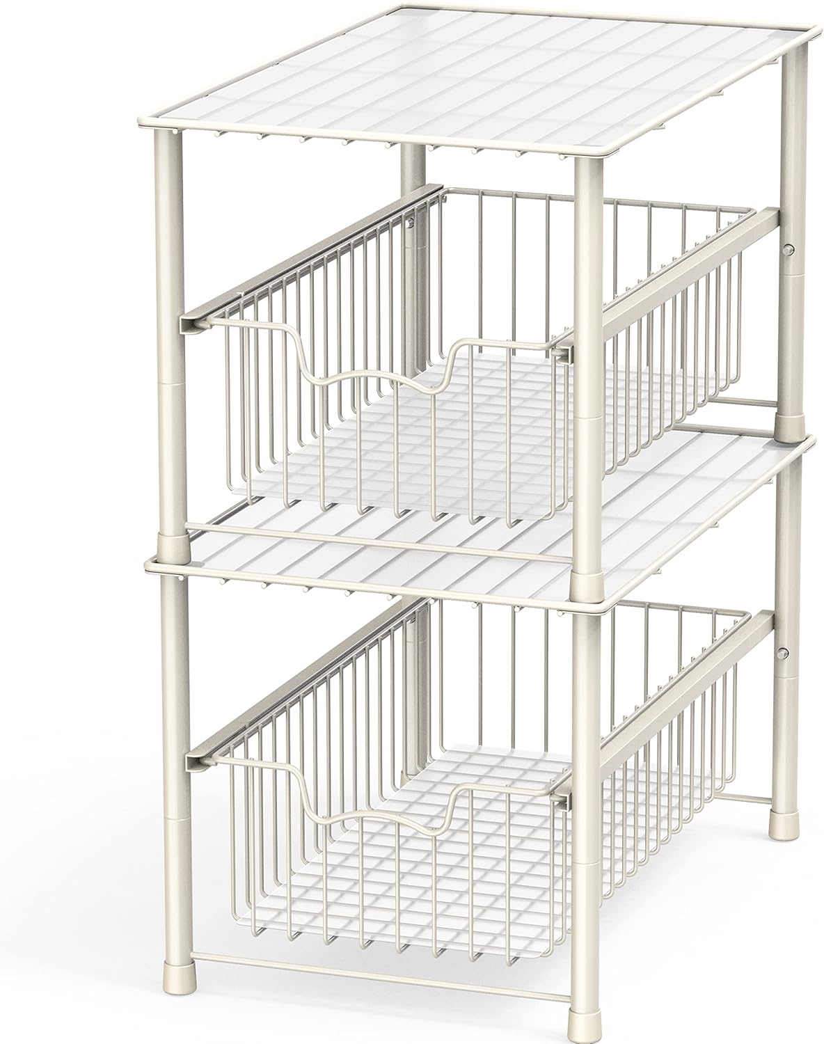 Simple Houseware Stackable Under Sink Cabinet Sliding Basket Organizer Drawer, White - Image 10