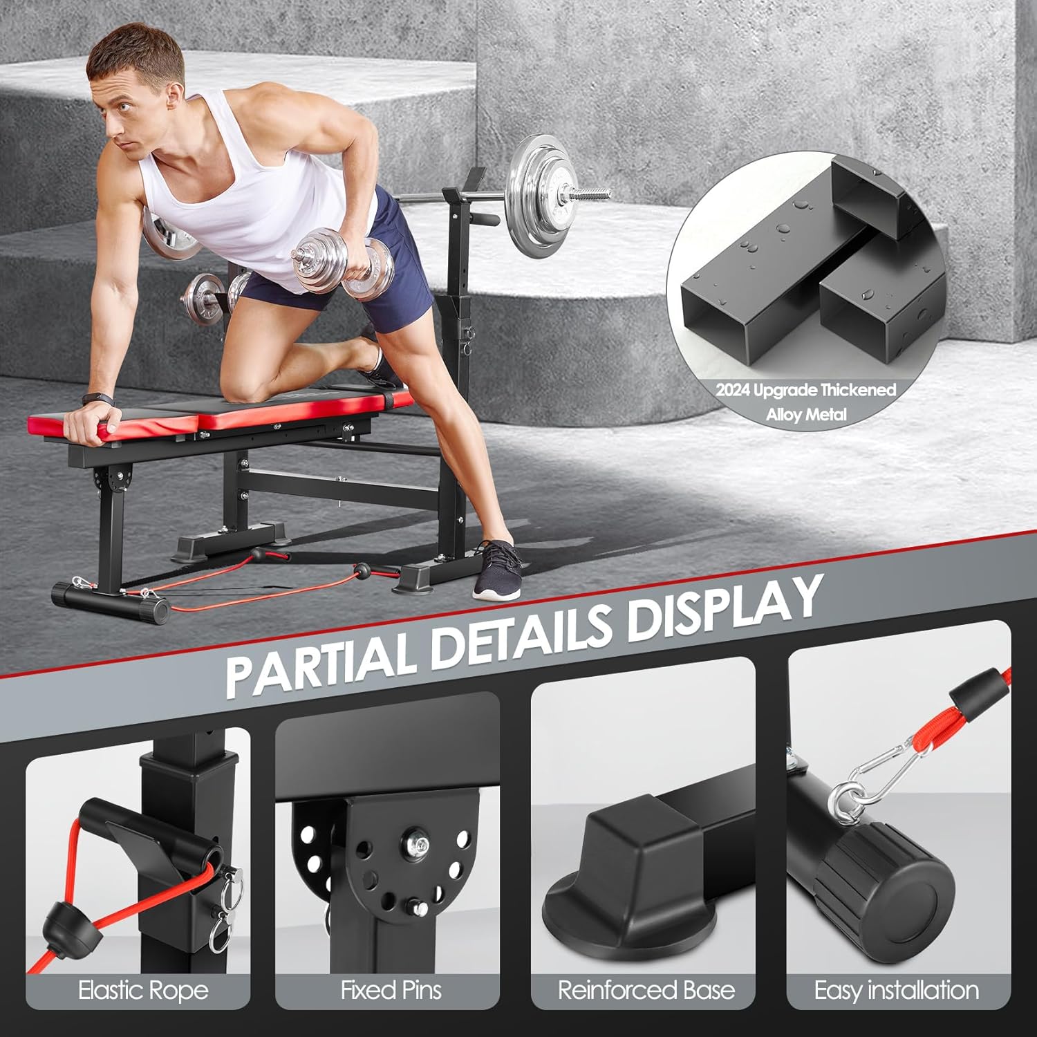 OPPSDECOR 9 in 1 Adjustable Weight Bench Set with Squat Rack 900LBS Bench Press with Leg Extension & Leg Curl Multi-Function Full Body Workout Benches for Home Gym with Safety Bar Catches & V-Handle - Image 8
