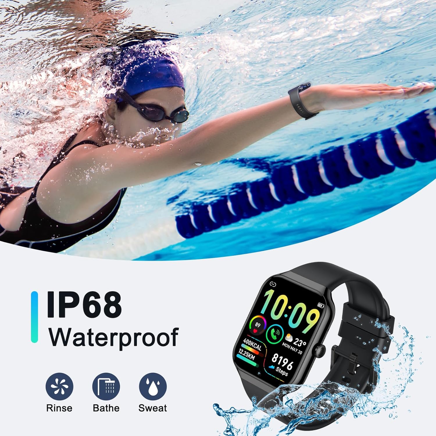 Smart Watch for Men Women Answer/Make Calls, 1.96" HD Fitness Watch with Heart Rate Monitor Sleep Monitor, 113+ Sports Activity Trackers with Step Counter, IP68 Waterproof, Smartwatch for Android/iOS - Image 8