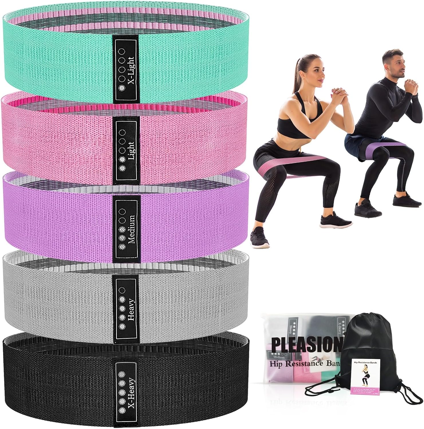 Fabric Resistance Bands for Working Out, 5 Levels Booty Bands for Women Men, Cloth Workout Bands Resistance Loop Exercise Bands for Legs Butt at Home Fitness, Yoga, Pilates - Image 2