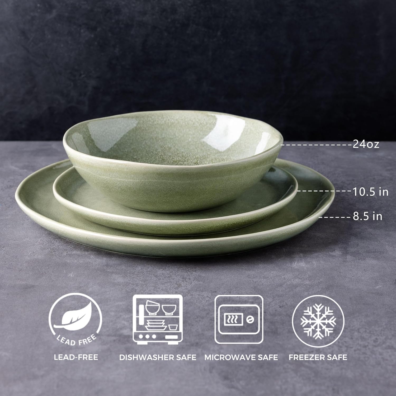 AmorArc Ceramic Dinnerware Sets,Handmade Reactive Glaze Plates and Bowls Sets,Highly Chip and Crack Resistant | Dishwasher & Microwave Safe Dishes Set, Service for 4 (16pc) - Image 3