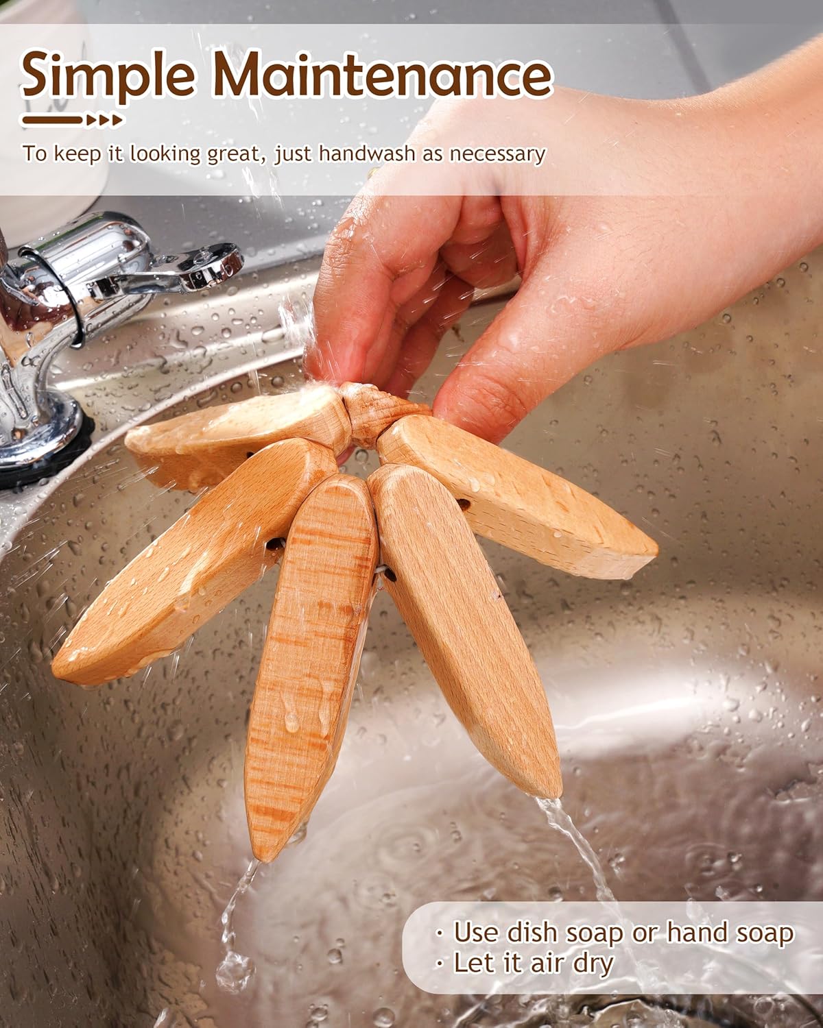 8 Inches Tree-Shaped Trivets, Collapsible Wood Place Mats for Hot Dishes Pans, Anti Stain Pot Holders for Kitchen Counter Table Home Essentials, 6PCS Wooden Coasters with 2 Organising Holders - Image 6