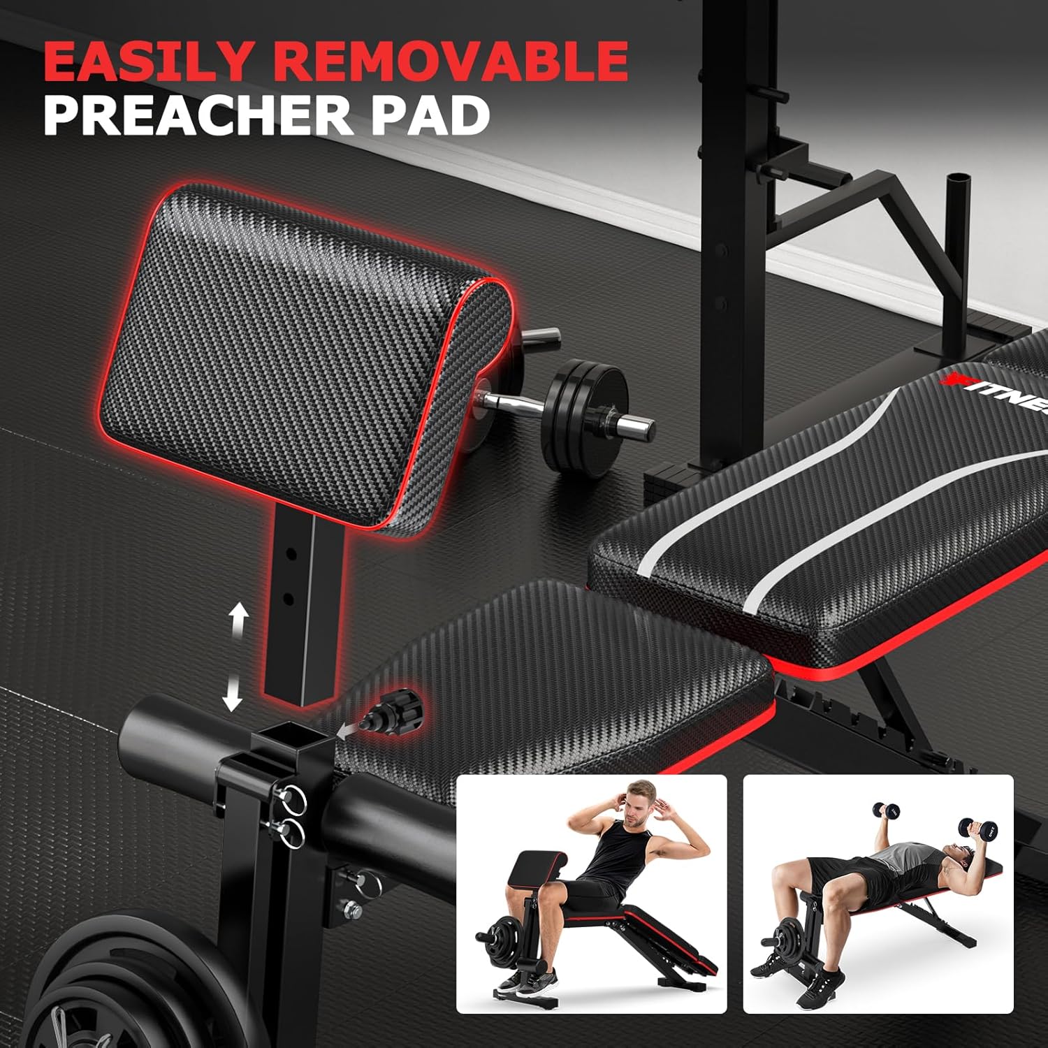 Foldable Workout Bench, Adjustable Weight Bench for Home Gym with Leg Extension, Preacher Pad, Extended Headrest, Collapsible Bench Press Full Body Workout Strength Training Banco de Pesas - Image 6