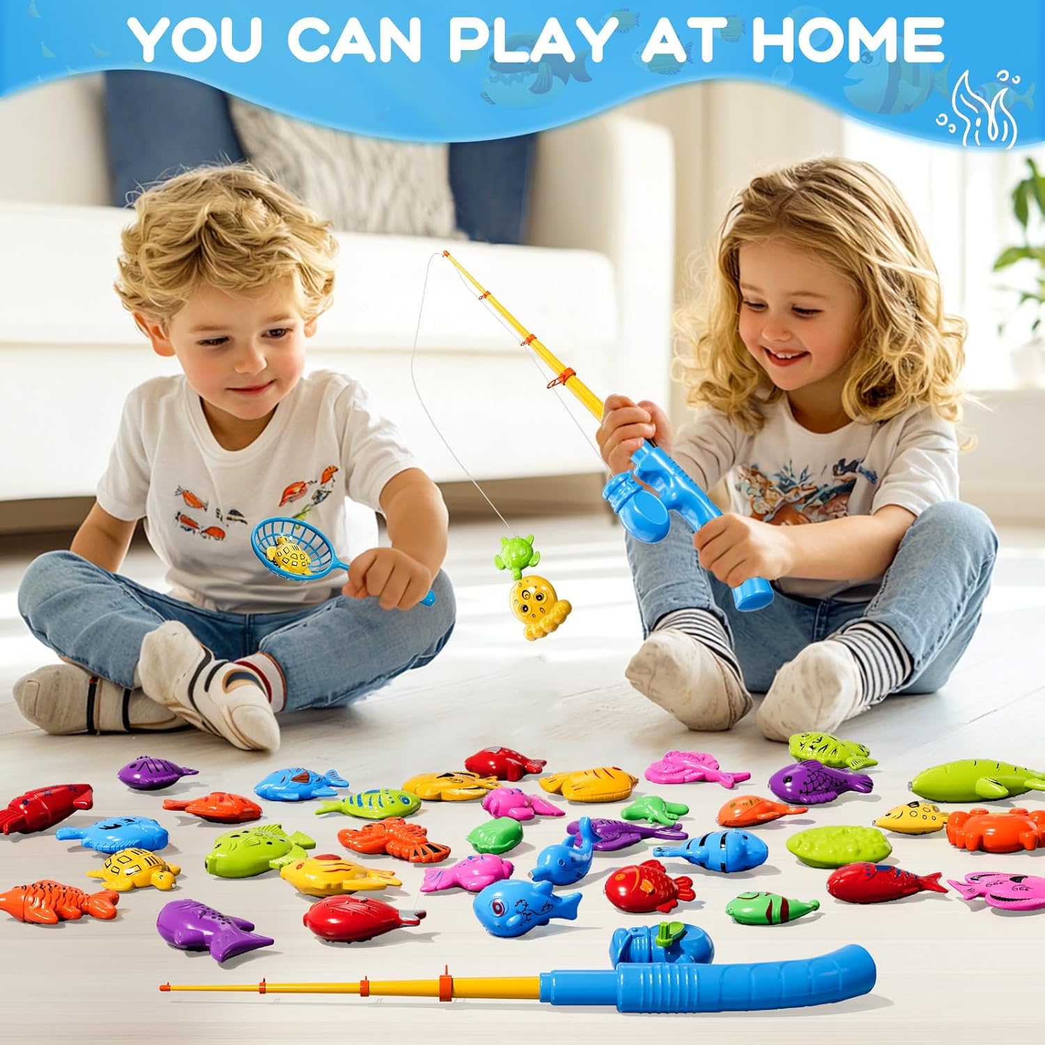Magnetic Fishing Game Toys for Kids Toddlers 3-5 4-8, Water Table Bathtub Toys with Pole Rod Net Plastic Floating Fish, Water Bath Pool Outdoor Toys for Kids Toddlers Baby Age 3 4 5 6 7 8 Year Old - Image 5