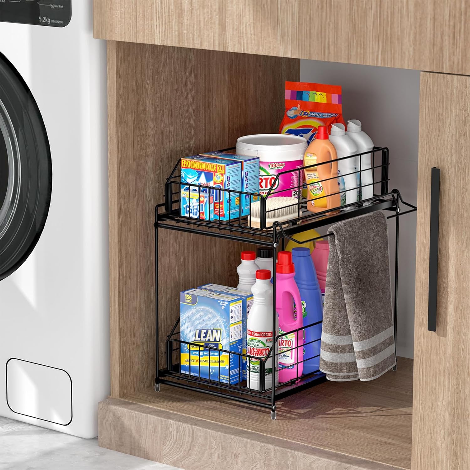 SUEH DESIGN Under Sink Organizer, 2 Tier Bathroom Cabinet Organizer Metal Kitchen Sink Organzier with Hanging Rail for Kitchen Bathroom Organization and Storage, 1 Pack - Image 8