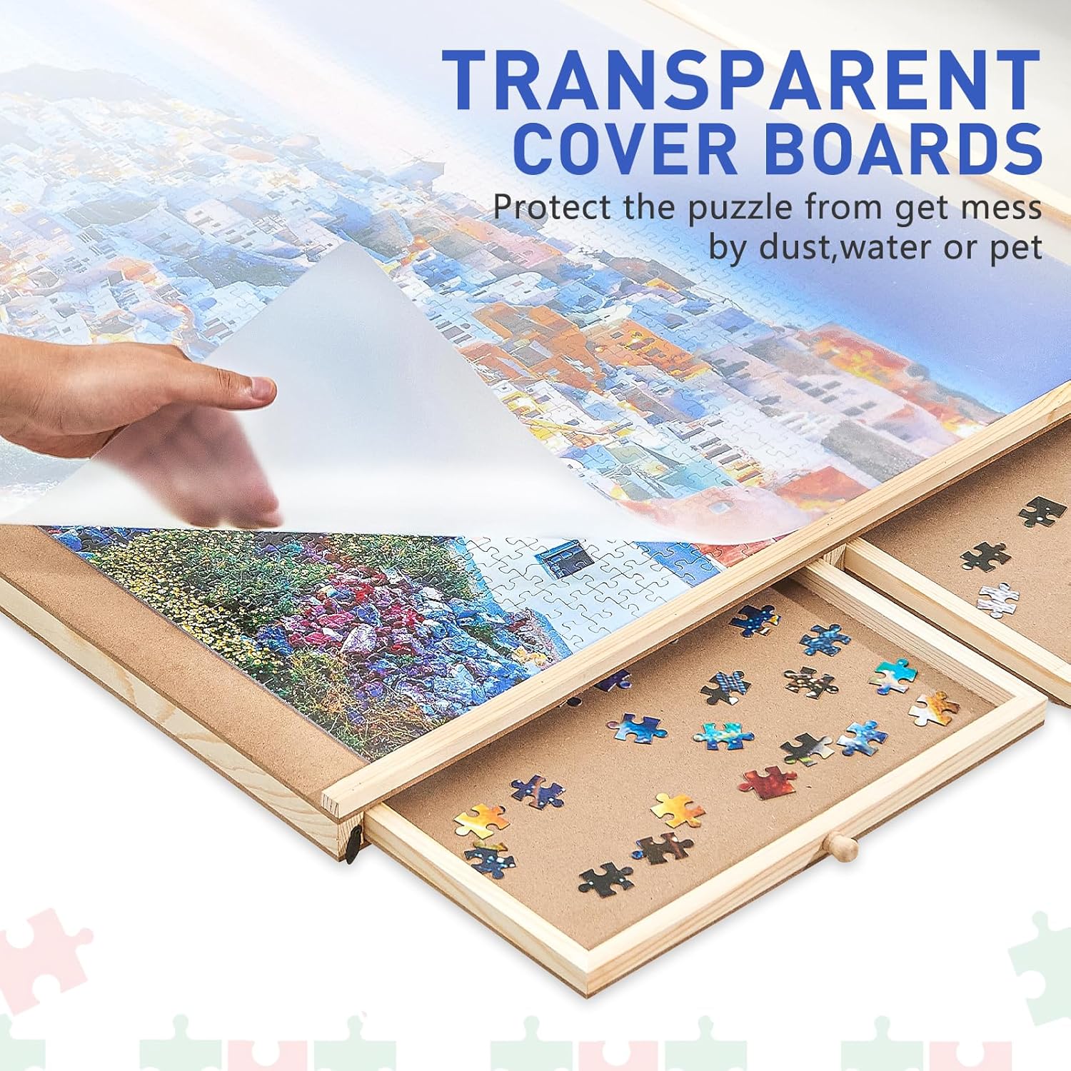 1500 Pieces Puzzle Board with 6 Drawers and Cover, 27"x35" Wooden Jigsaw Puzzle Table for Adults, Portable Puzzle Organizer & Storage System, Birthday Gift for Mom - Image 2