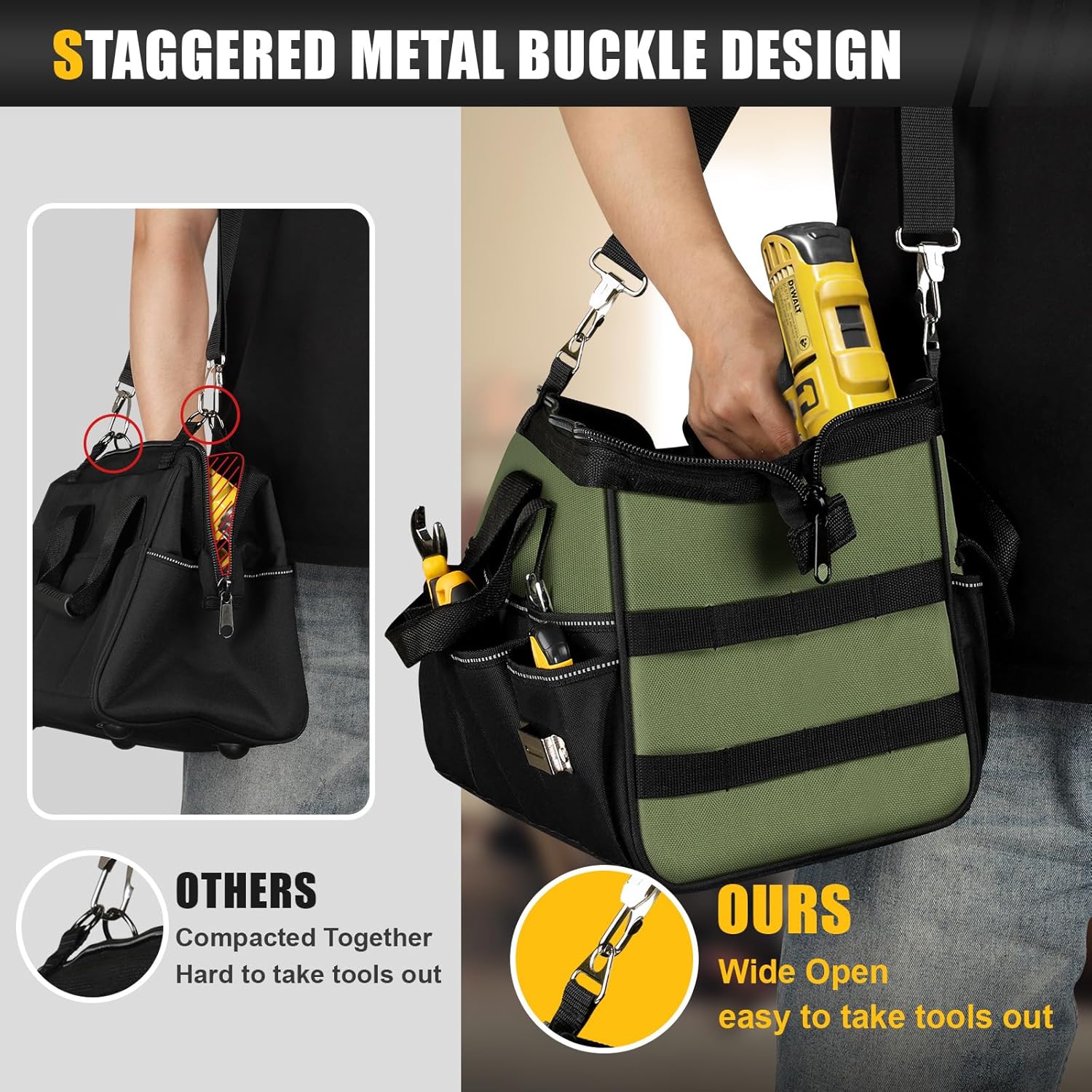 Heavy Duty Tool Bag 15-Inch, 16-Pocket Portable Empty Tool Box Organizer Storage, Toolbox Organization, Soft Handle Large Zipper Carrying Toolbag, Father Day Dad Men Mechanic Welding Birthday Gift - Image 7