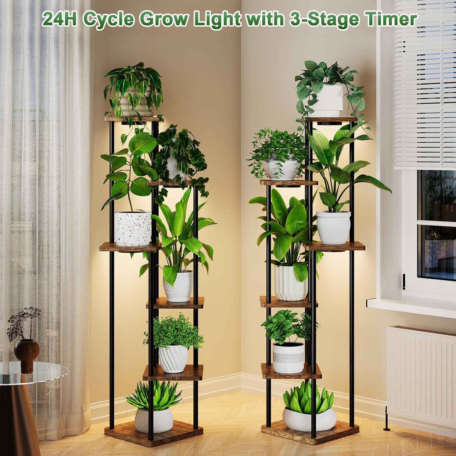 2 Pack Plant Stand Indoor with Grow Light, 52" Tall Plant Shelf for Corner Plants Multiple, 6 Tiered Heavy Duty Plant Display for Outdoor, Plant Rack with Lights for Living Room Growing - Image 4