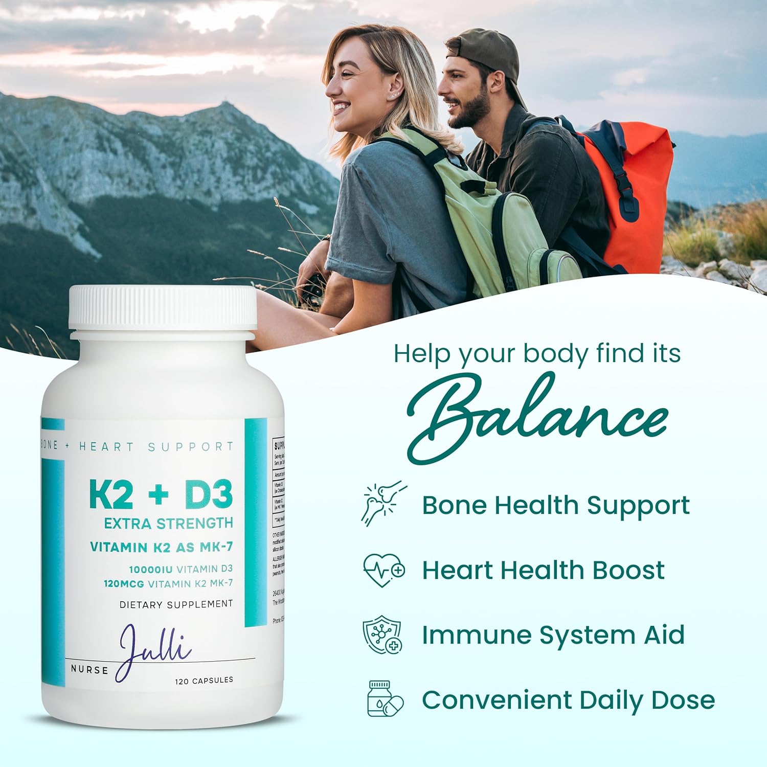 Vitamin K2 + D3 Extra Strength Supplement - 120 Capsules with MK-7 for Bone and Heart Health Support - Essential Nutrients for Calcium Absorption and Immune Function - Image 6