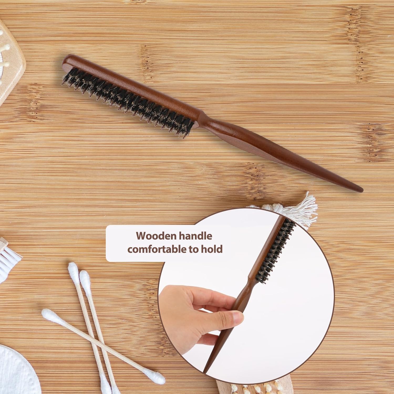Teasing Brush, Hair Teasing Brush for Women Rat Tail Brushes for Fine Hair Boar Bristle Slick Back Comb for Thin Thick Curl Training to Create Volume and Smooth - Image 4