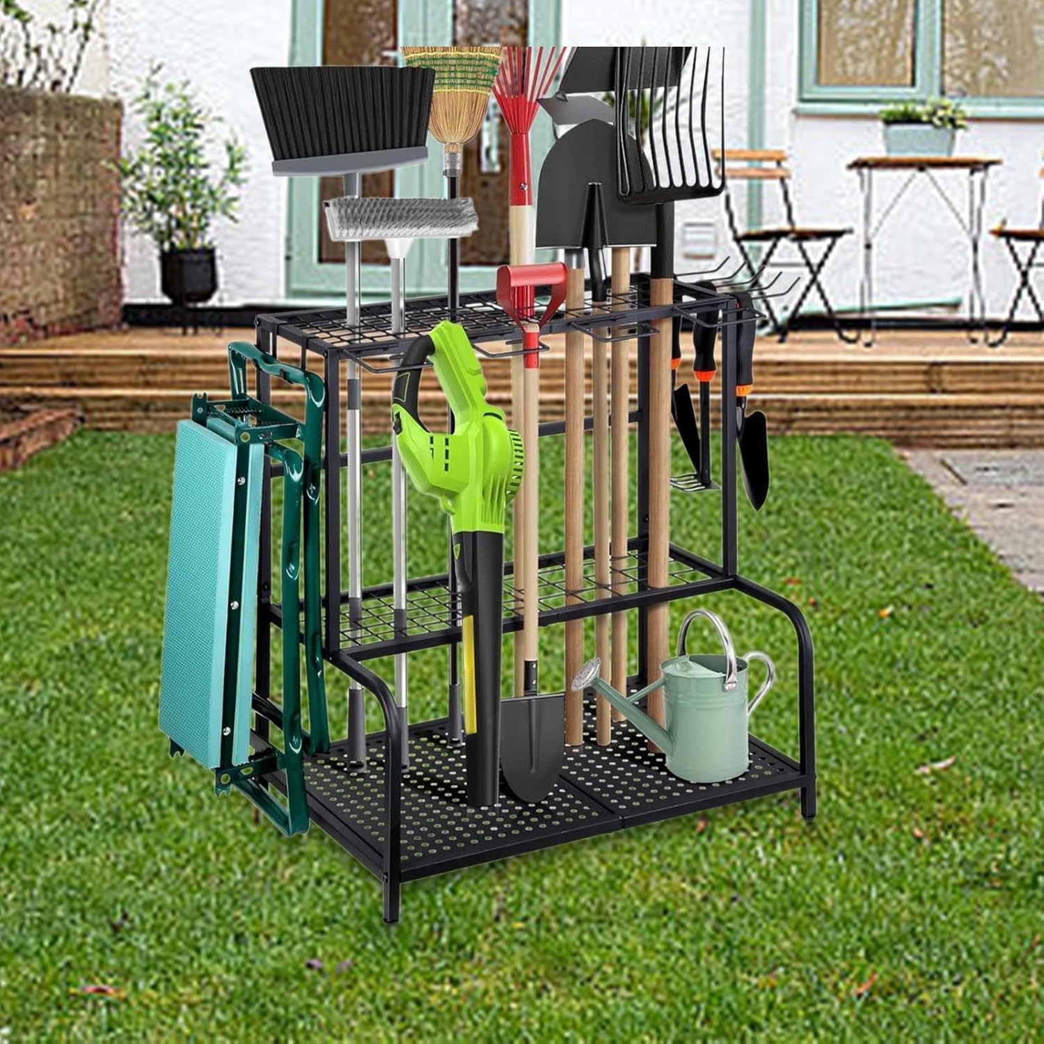 Garden Tool Organizer with Wheels Rack Space Saving Yard Tools Storage Stand for Garage for Shed Backyard Patio Yard Cleaning - Image 3