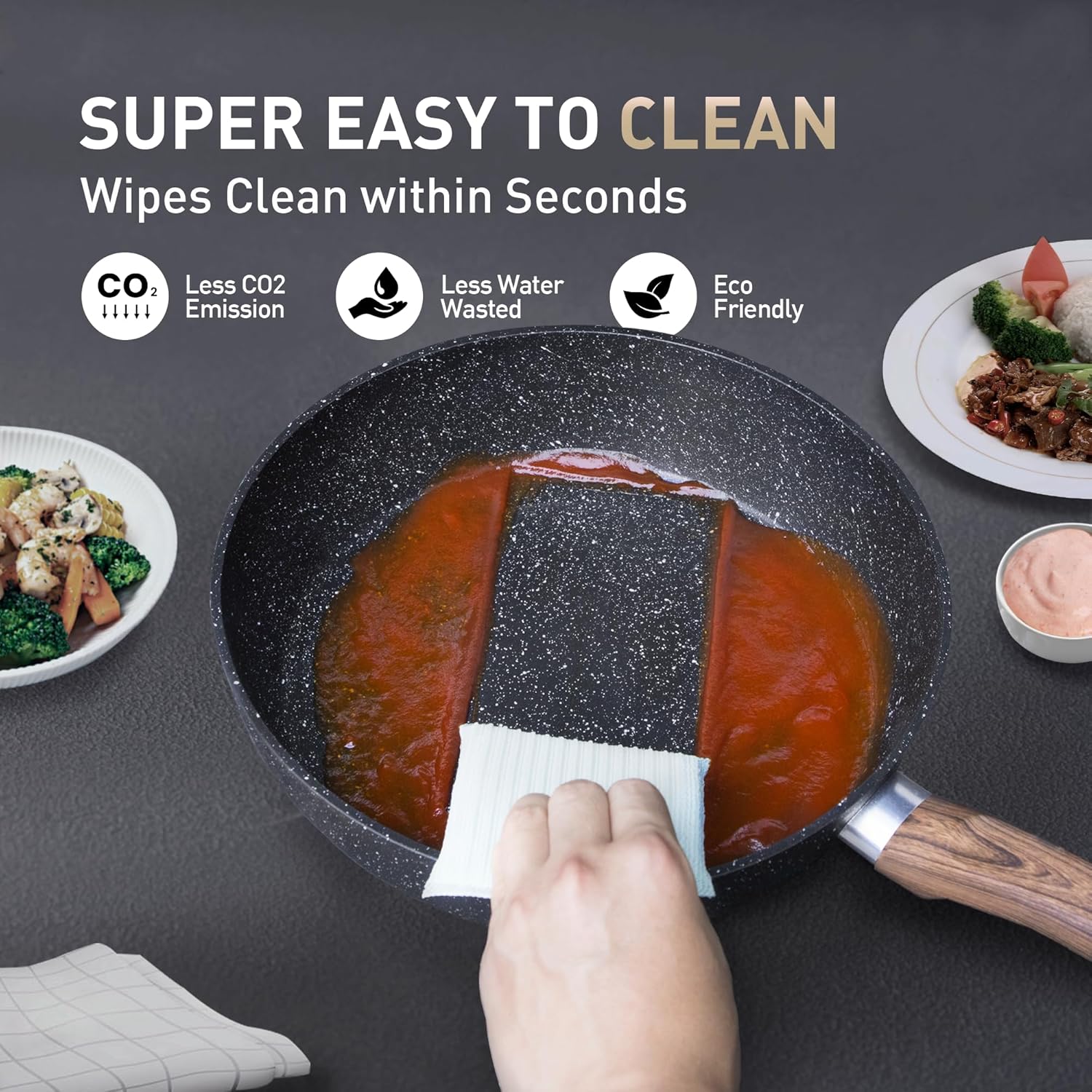 Induction Pots and Pans Set Non Stick, 12 Piece Nonstick Kitchen Cookware Sets, Nonstick Granite Cooking Set Induction Pots and Pans, Induction Cookware Sets with Frying Pans, Black - Image 6