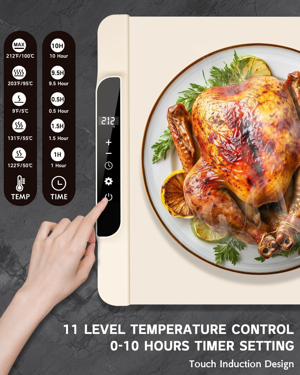 Warming Mat for Food, Silicone Food Warming Mat with 11-Level Temp & 10-Hour Timer, Electric Warming Mat with Full-Surface Rapid Heating, Roll Up Food Warming Trays for Buffets Party Kitchen Counter - Image 3