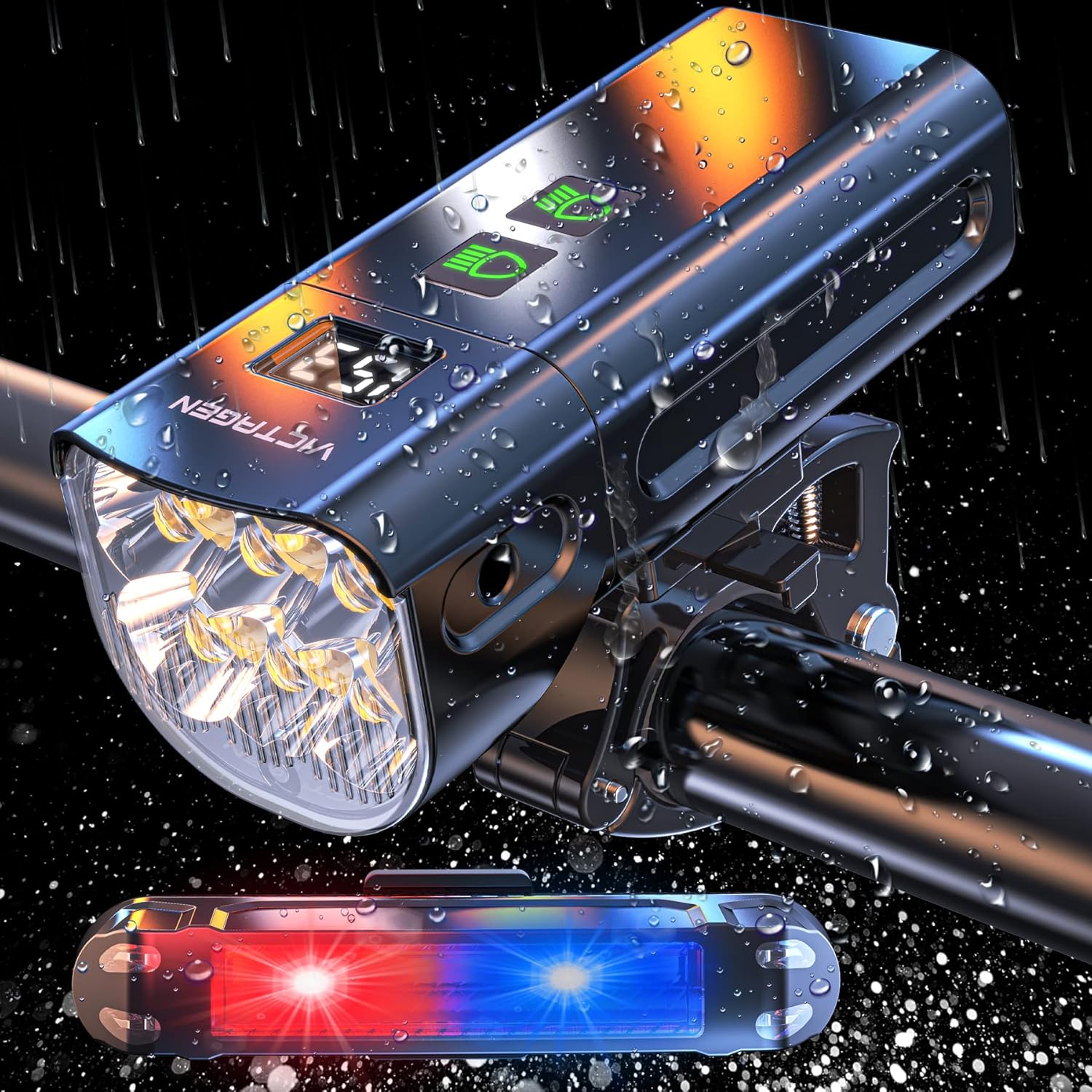 Victagen Bike Light 12000lm Bike Lights for Night Riding, 4 LED Bike Lights Waterproof Type C Rechargeable Front Bike Headlight and Taillight, High & Low Beam Design, Power Bank Function - Image 2