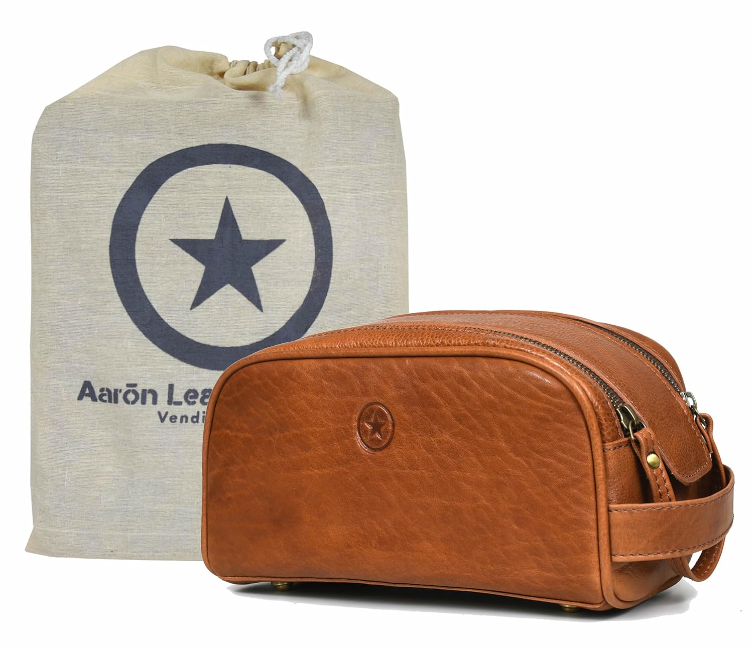 10" Premium Leather Toiletry Travel Pouch With Waterproof Lining | King-Size Handcrafted Vintage Dopp - Kit ~ Gift for Father's Day By Aaron Leather Goods - Image 2