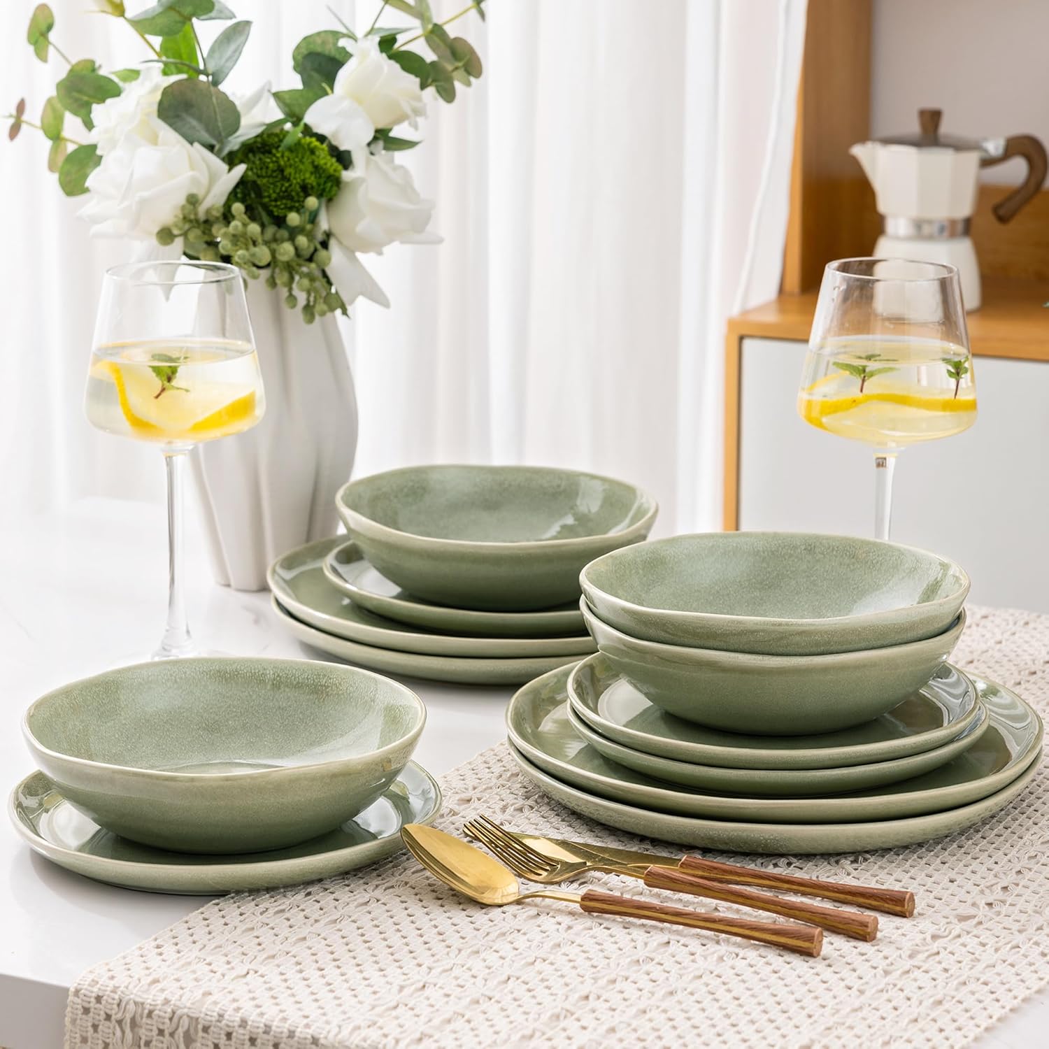 AmorArc Ceramic Dinnerware Sets,Handmade Reactive Glaze Plates and Bowls Sets,Highly Chip and Crack Resistant | Dishwasher & Microwave Safe Dishes Set, Service for 4 (16pc) - Image 7