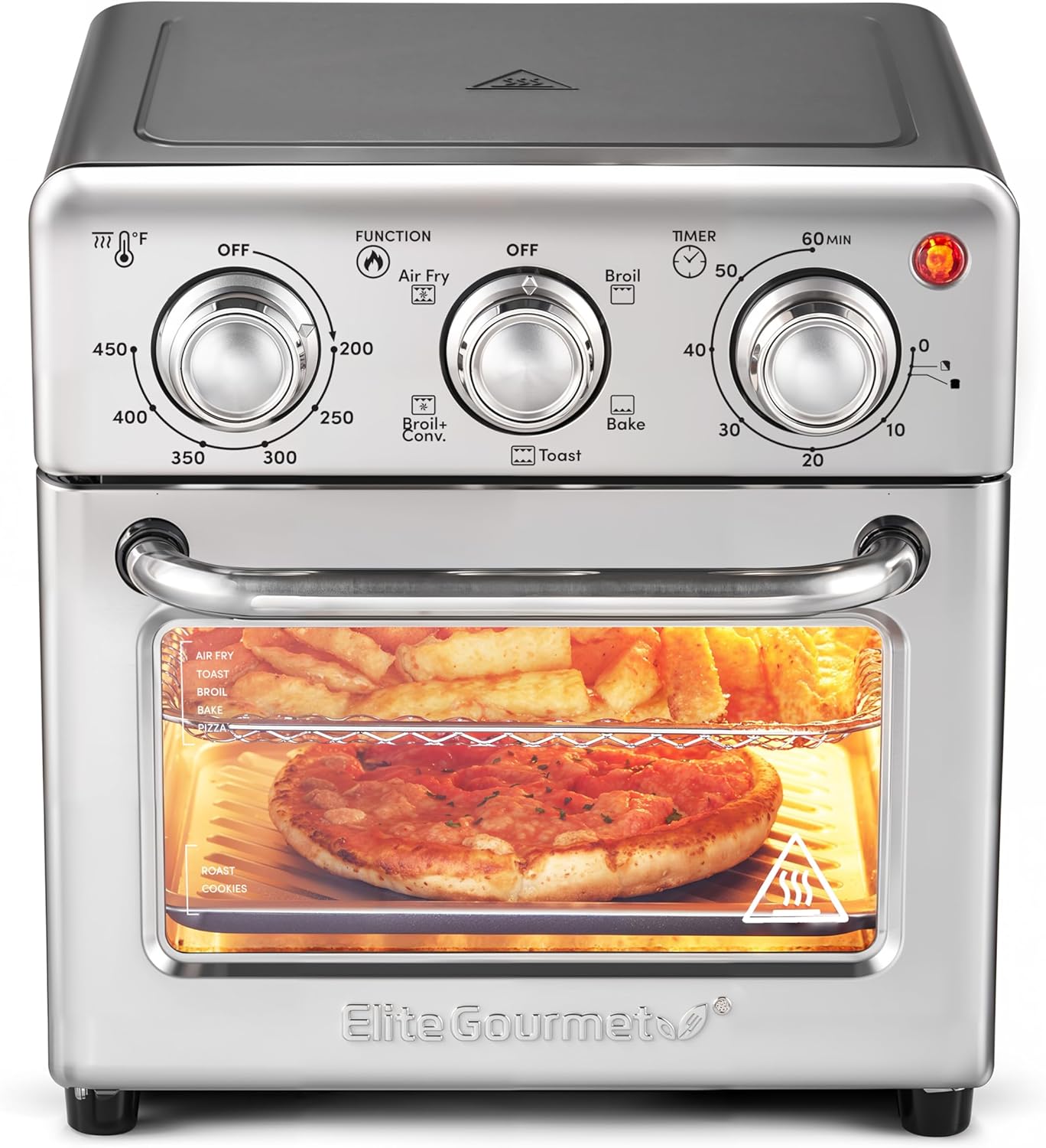 Elite Gourmet EAF0852SS 8.5Qt. Capacity Air Fryer Oven, Air Fry, Broil, Toast, Bake & Broil with Convection, Time and Temperature Controls, 800-Watts, Includes 25 Delicious Recipes, Stainless Steel - Image 2