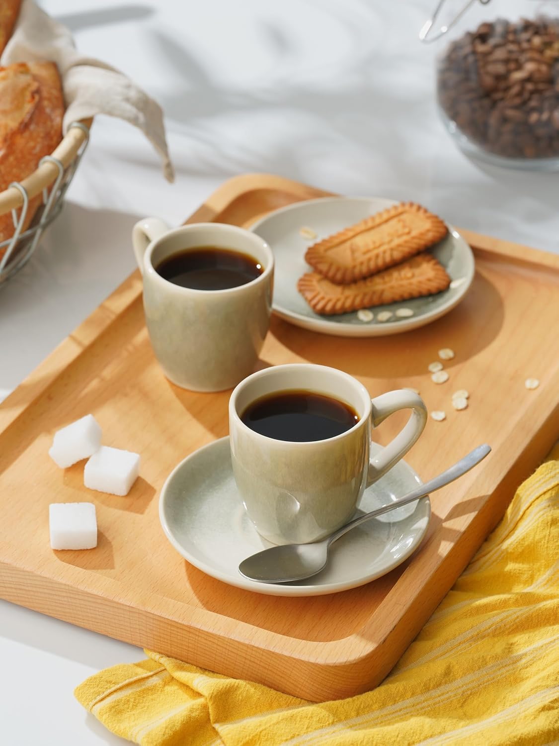 famiware Star 12 oz Catering Mugs Cup Set with Handle and Jupiter Espresso Cups and Saucers Set of 4 - Image 7
