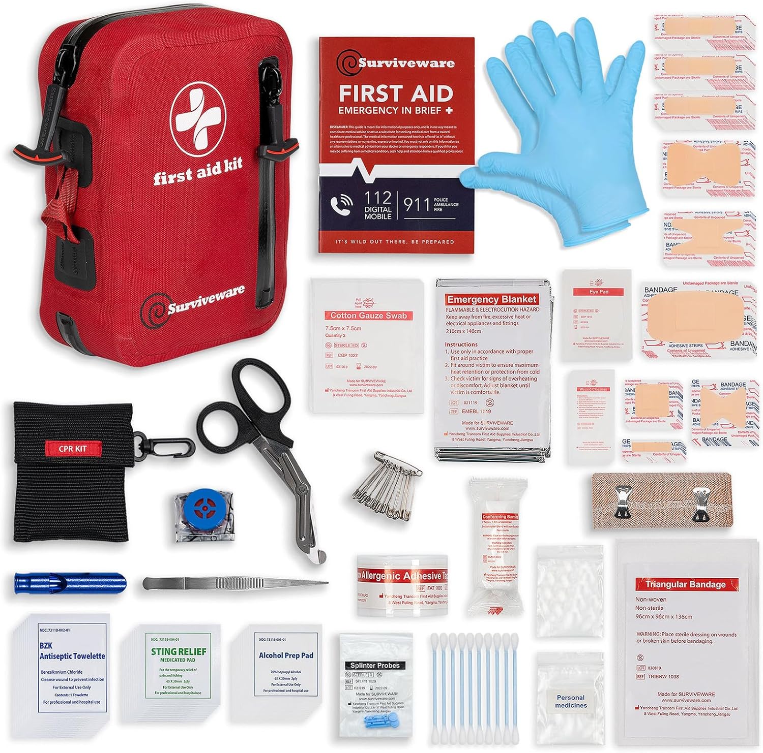 Surviveware 98 Pcs Waterproof Premium Survival First Aid Kit - Survival Emergency Preparedness for Travel Camping Gear, Survival Kit and Outdoor Emergencies - HSA & FSA Eligible Survival Kit - Image 2