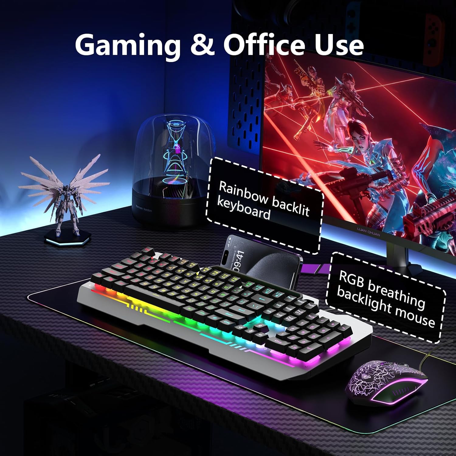 AULA Keyboard, T102 104 Keys Gaming Keyboard and Mouse Combo with RGB Backlit Number Pad, All-Metal Panel Waterproof Light Up PC Keyboard, USB Wired Computer Keyboards Gaming for MAC Xbox PC Gamer - Image 9