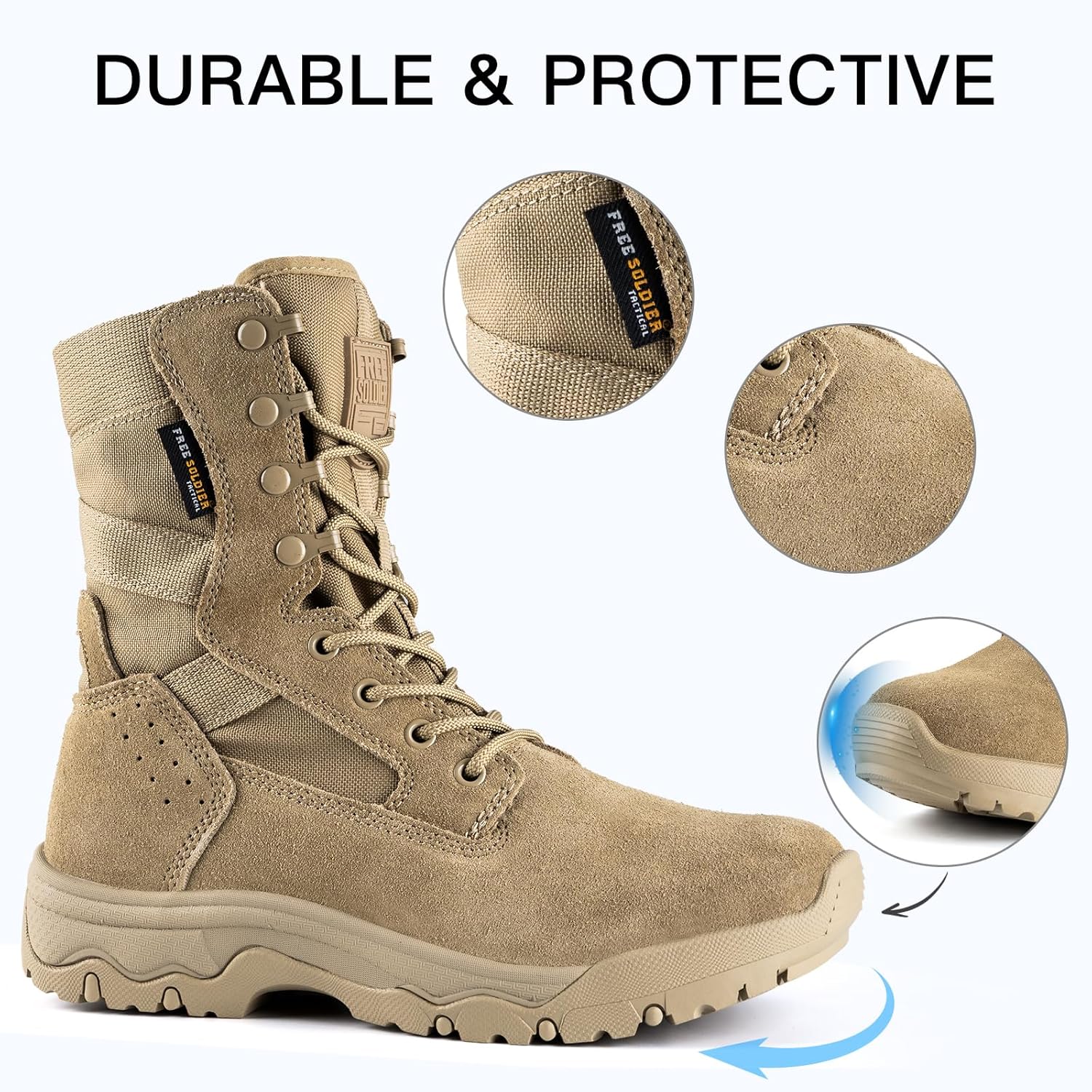 FREE SOLDIER Women’s Tactical Boots 8 Inches Lightweight Combat Boot Durable Military Work Outdoors Boots Desert Boot for Women - Image 3