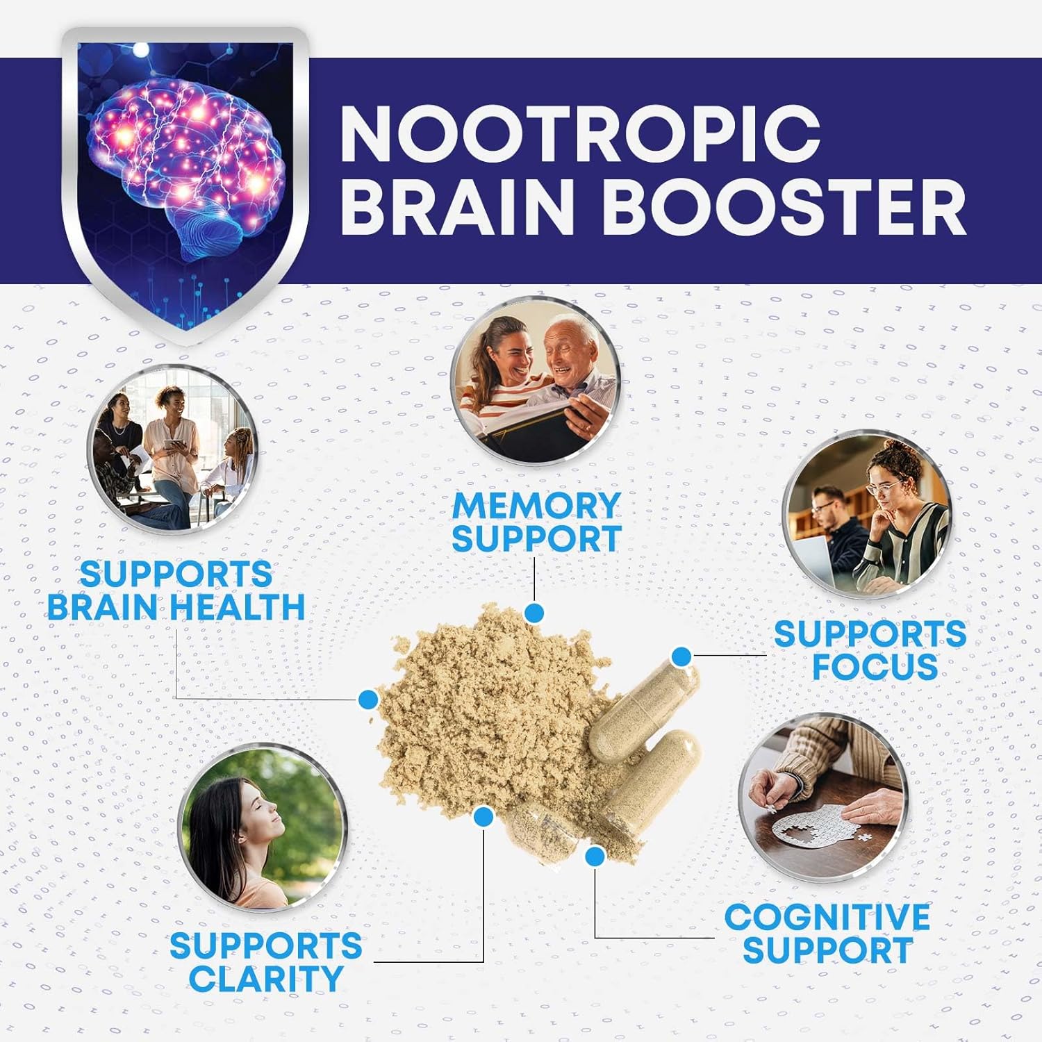 Brain Supplements for Memory and Focus - 40 Nootropics & Vitamins to Support for Alertness, Clarity & Concentration, Brain Health, B6, B12, Phosphatidylserine - 60 Capsules - Image 6